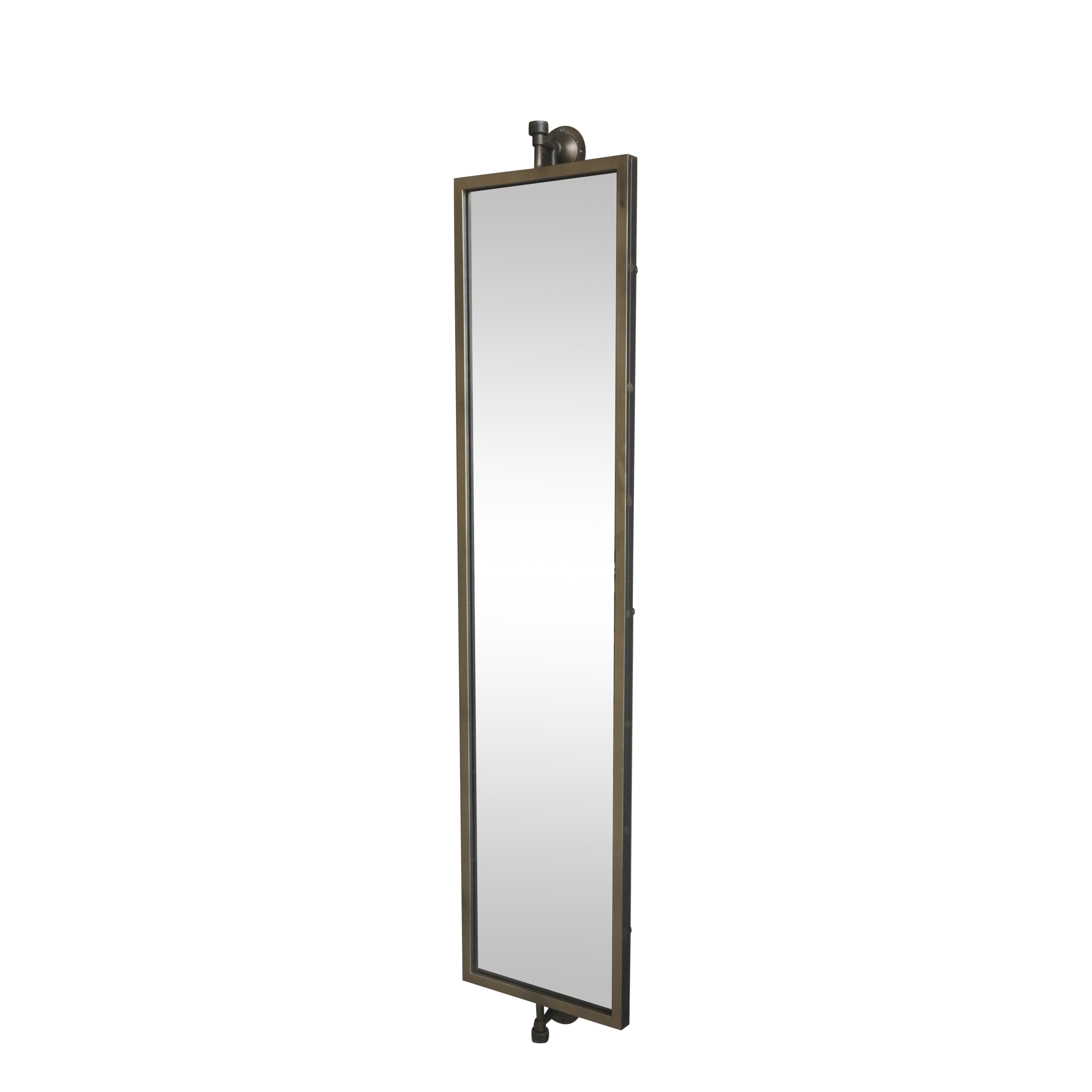 Wandspiegel aus Eisen und Glas, drehbar, Antik-Messing