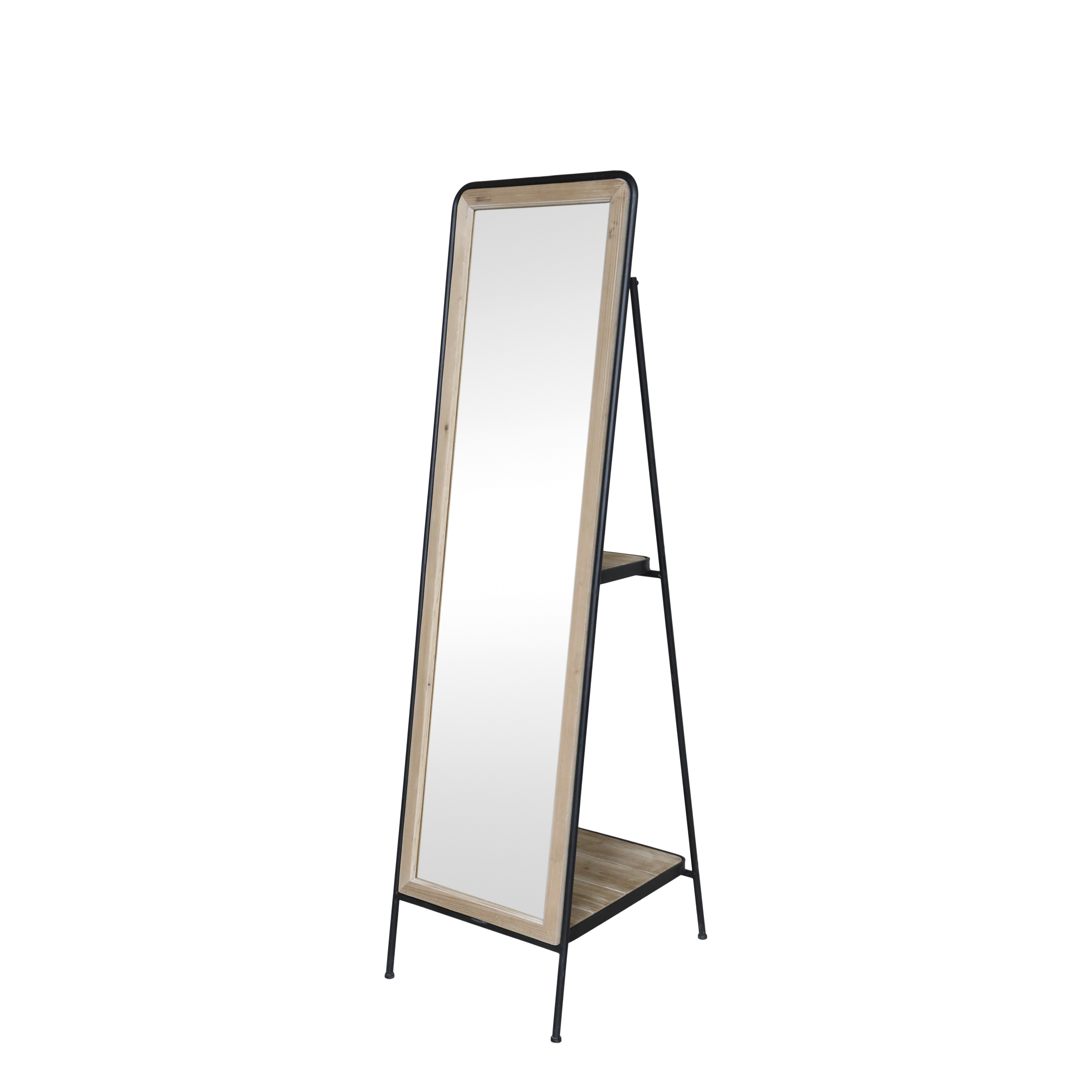 Floor Mirror w. shelves on backside H168/L55/W38 cm nature