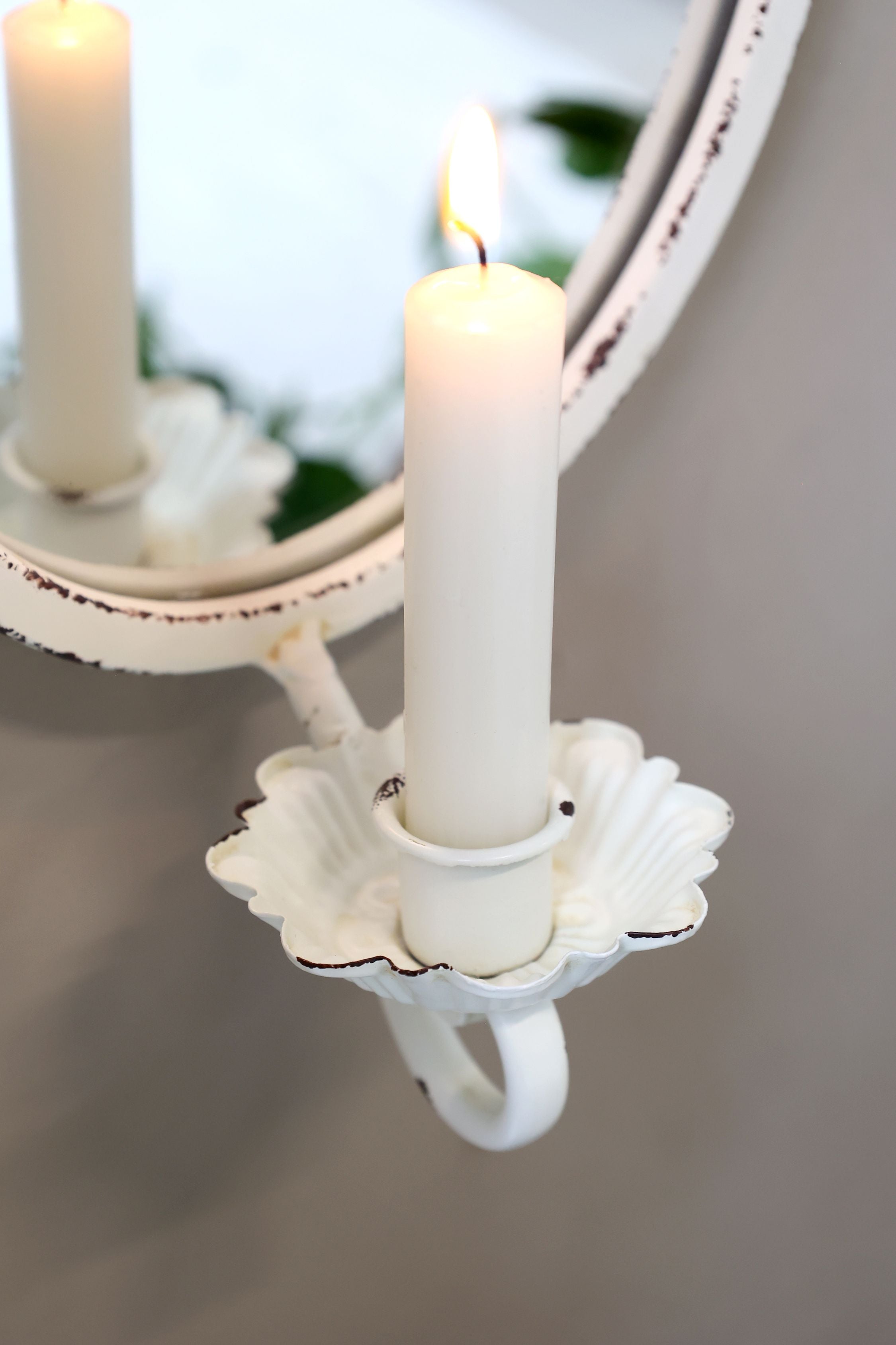 Kerzenständer mit Spiegel und Lichthalter, antique creme