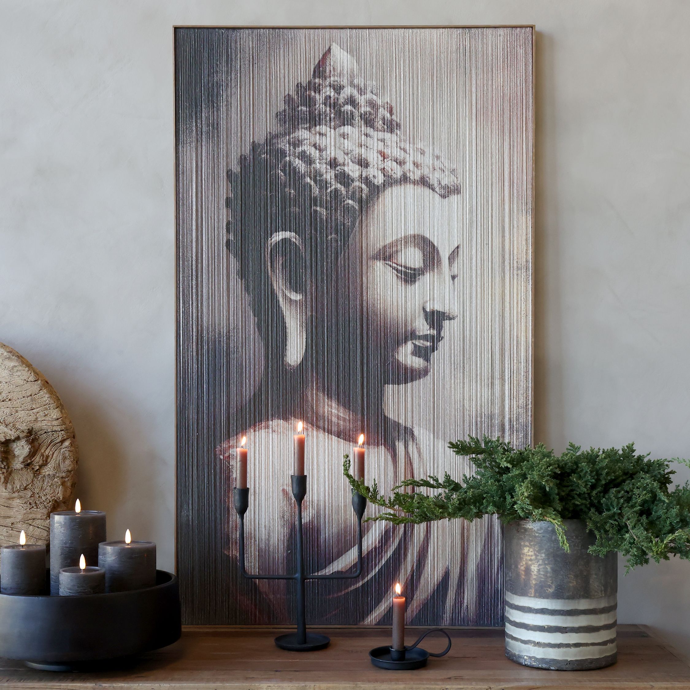 Bilderrahmen mit Buddha-Motiv, Naturrahmen 70x120 cm