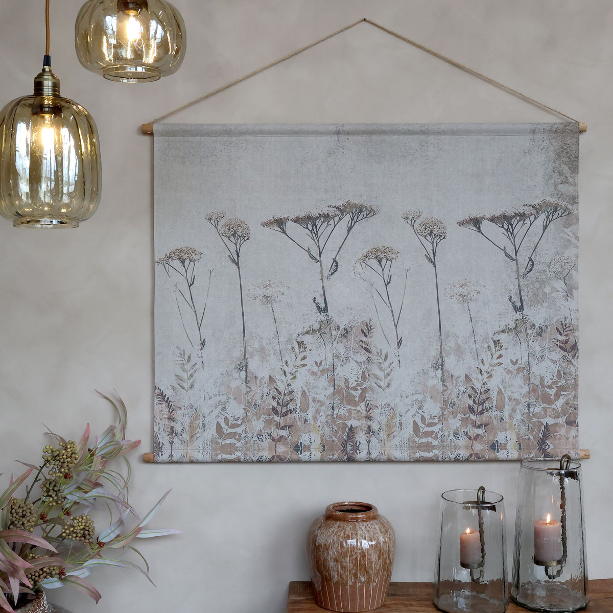 Leinwandbild mit getrockneten Blumen, 90x120 cm