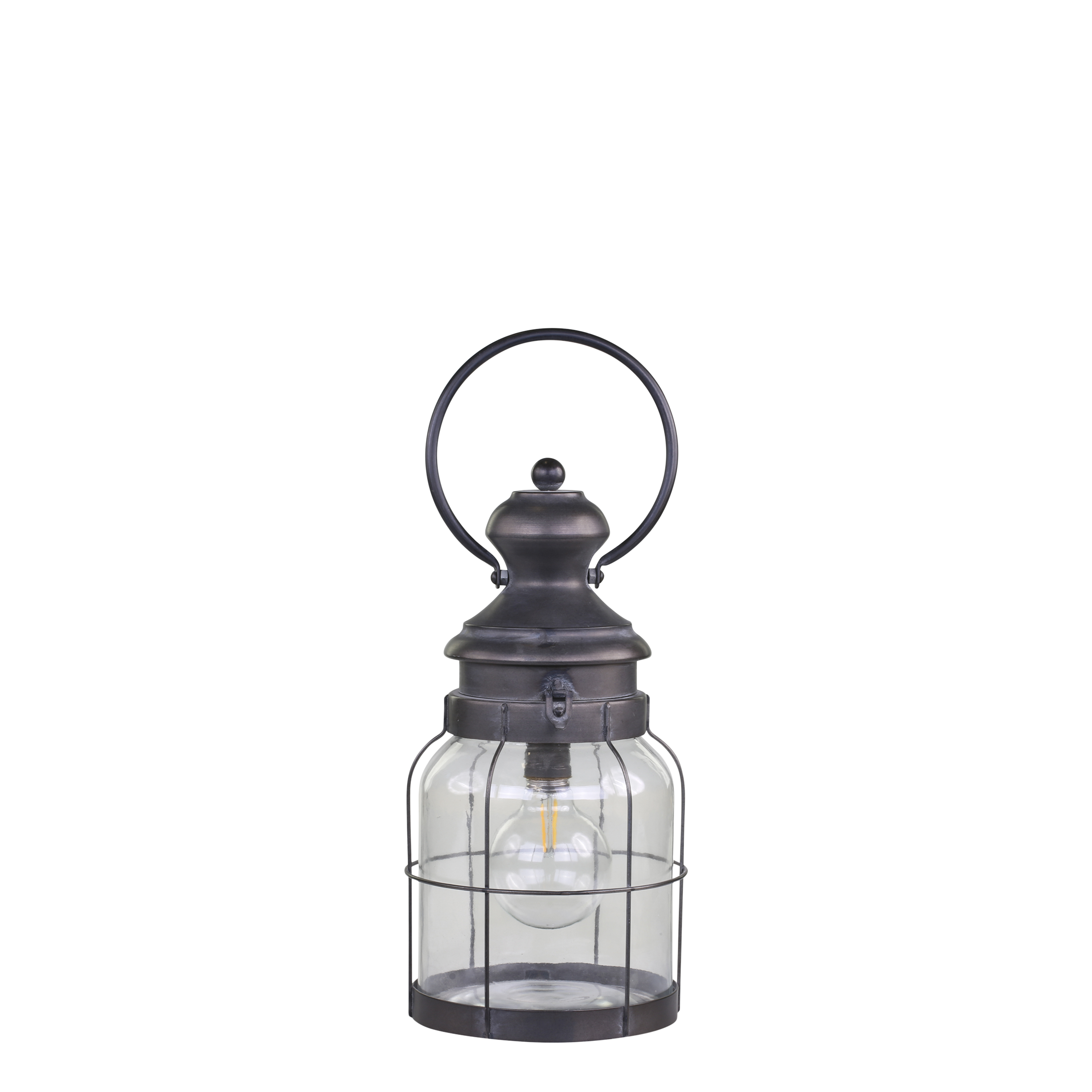 French Stable Lantern incl. bulb & timer H36.5/D16.5 cm antique coal