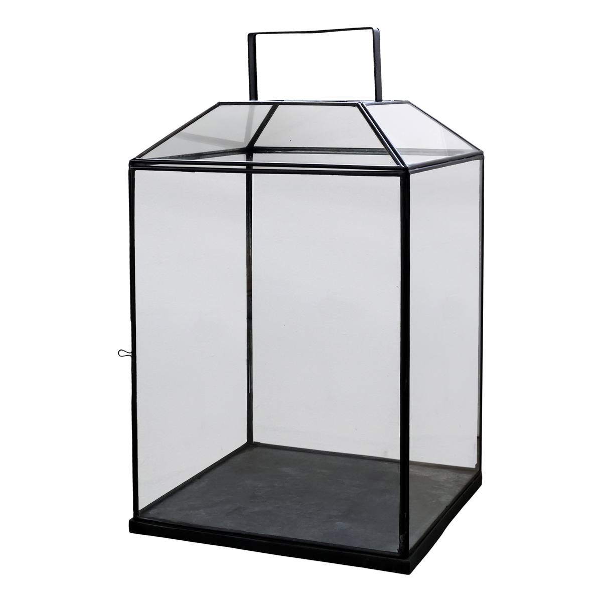 Laterne aus Glas und Eisen, 72 cm hoch, antique schwarz