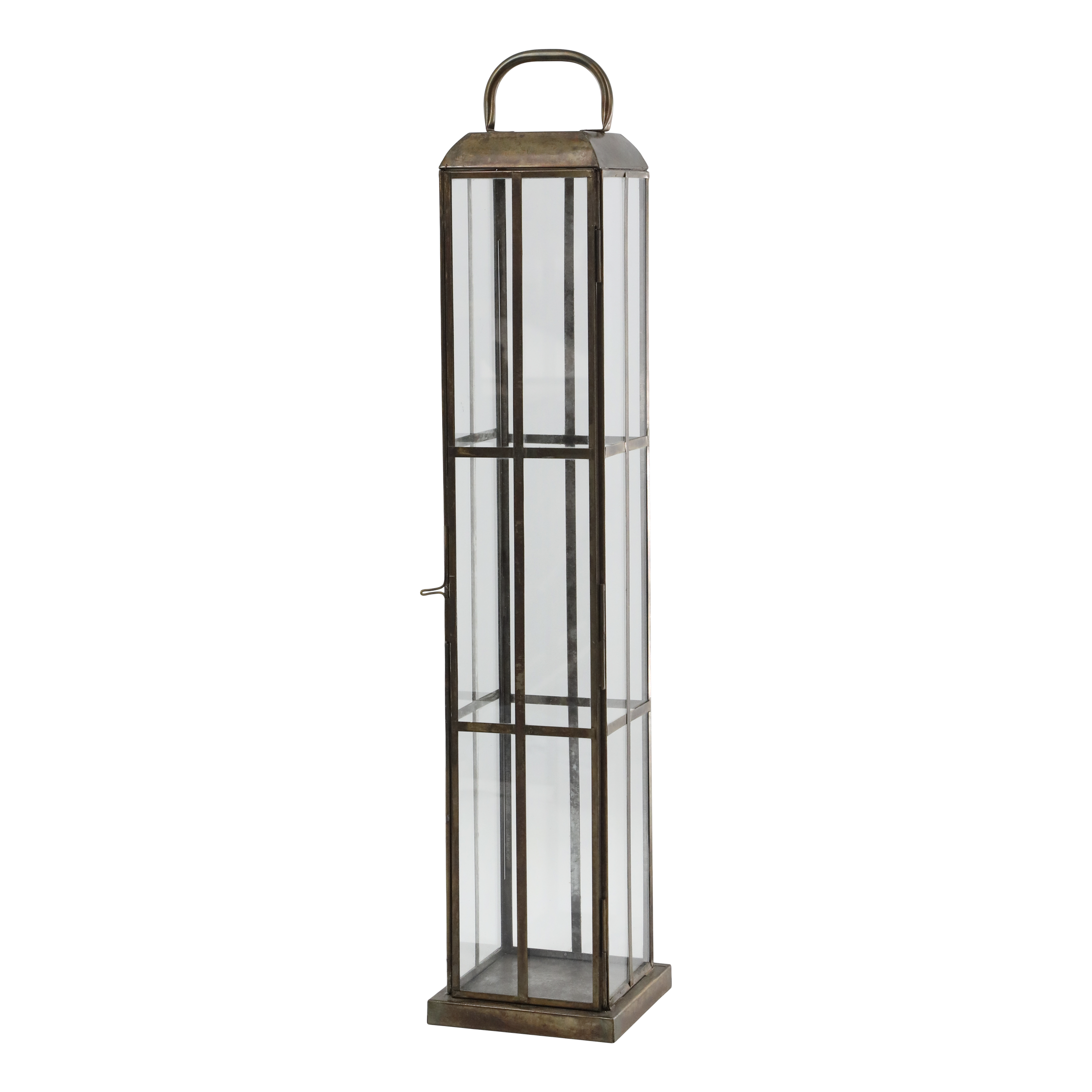 Laterne aus Eisen und Glas, messingfarben, 60 cm hoch