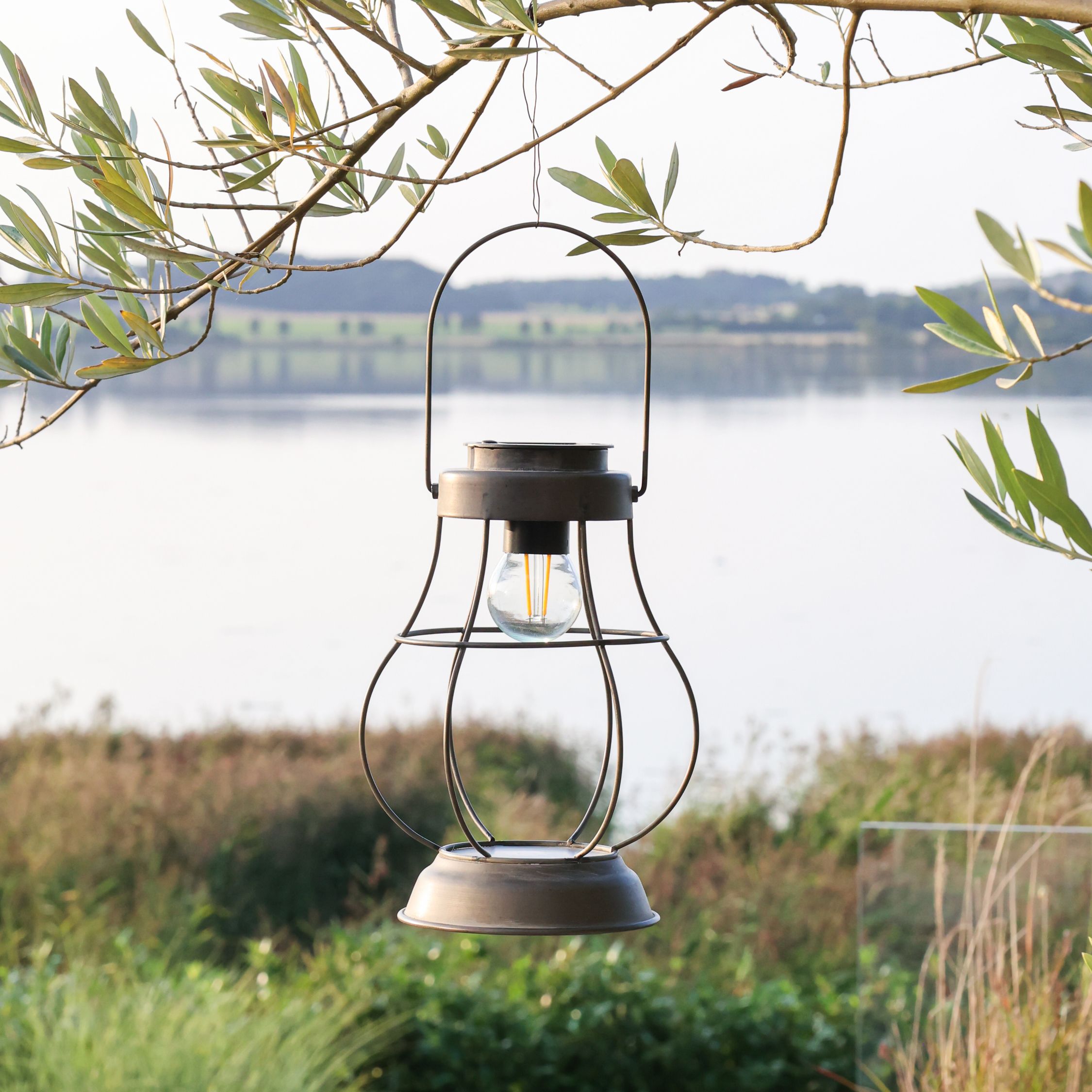 Solarlaterne mit LED-Glühbirne E27, antique zink, 22 cm hoch