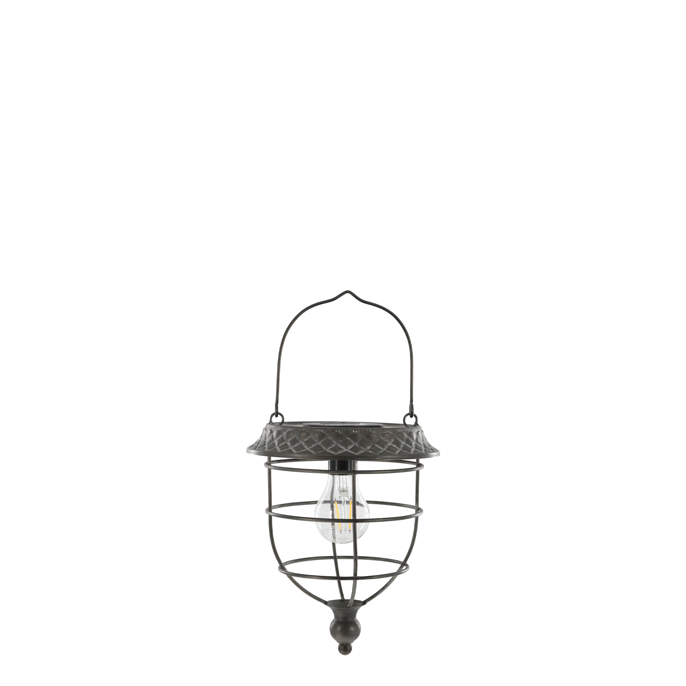 Solarlaterne zum Aufhängen mit LED-Glühbirne, antique zink