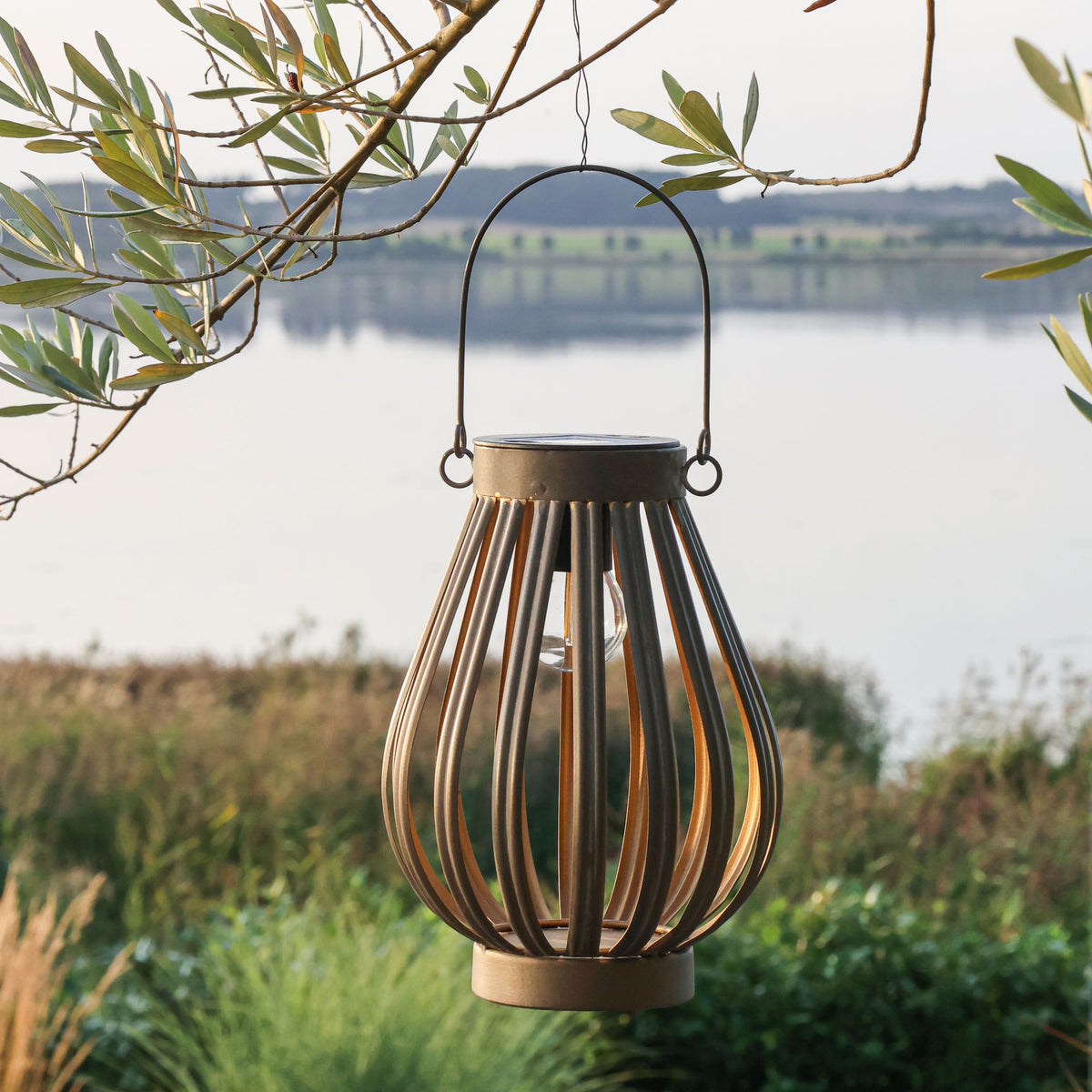 Solarlaterne mit LED-Glühbirne E27, antique zink, 23 cm hoch