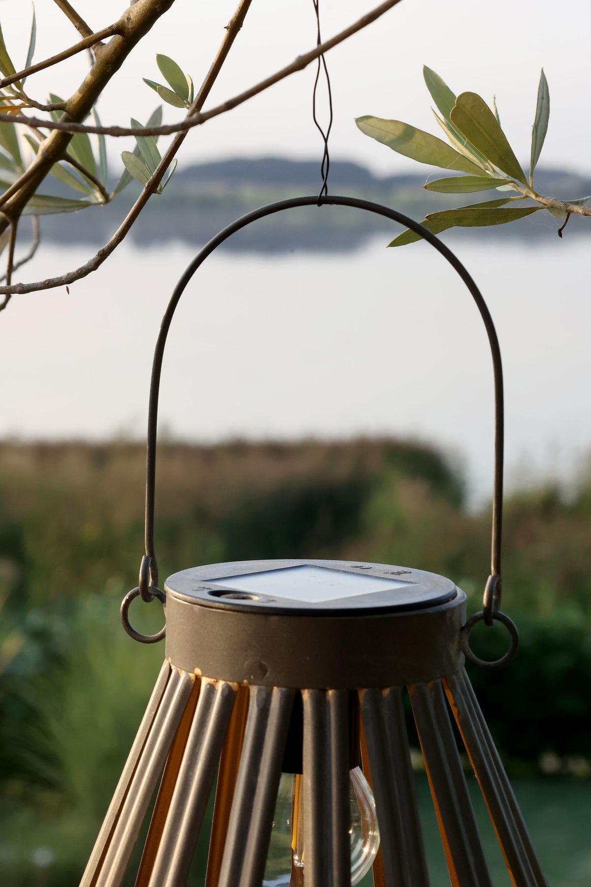 Solarlaterne mit LED-Glühbirne E27, antique zink, 23 cm hoch
