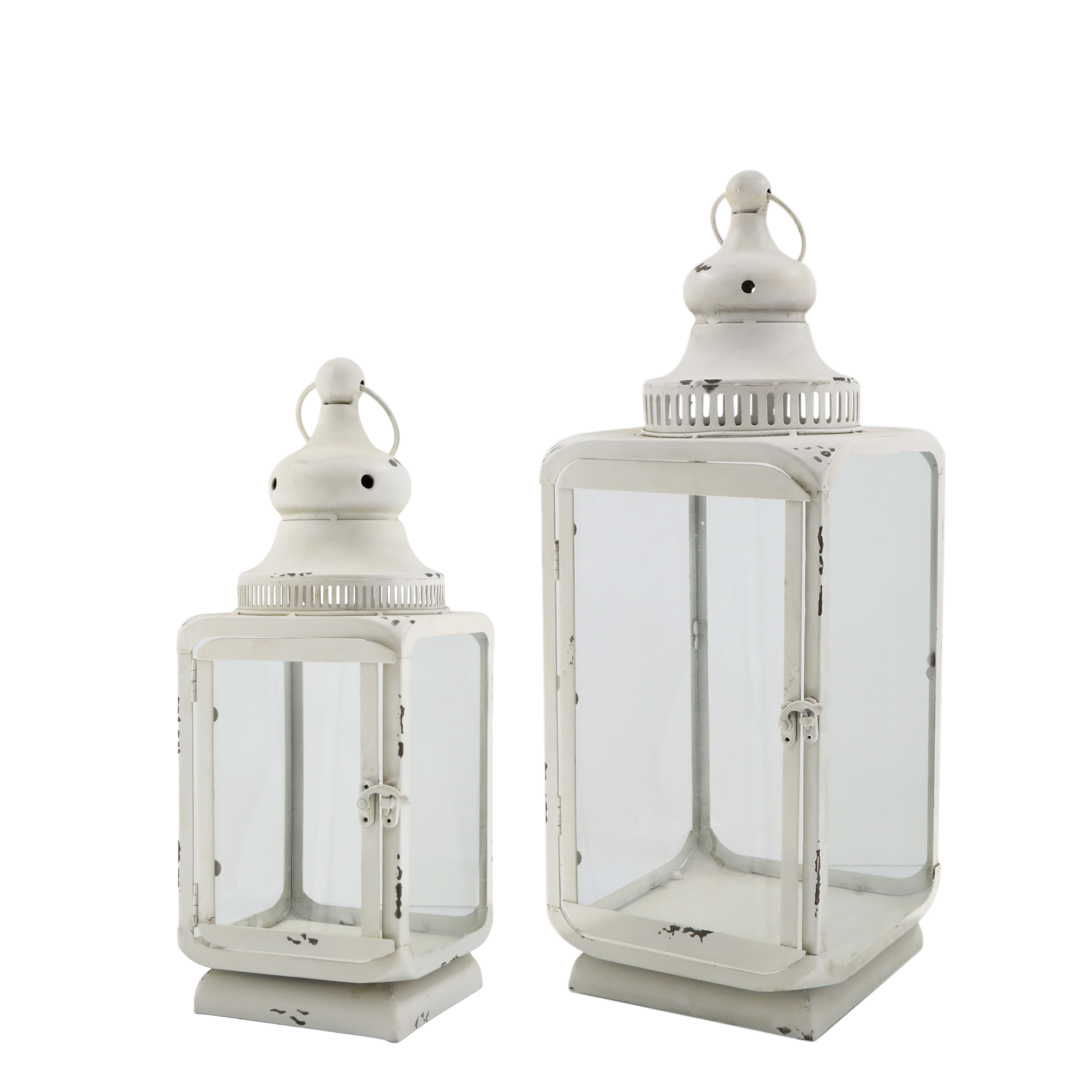 Laternen für Kerzen mit Rillen, Set von 2, antique creme