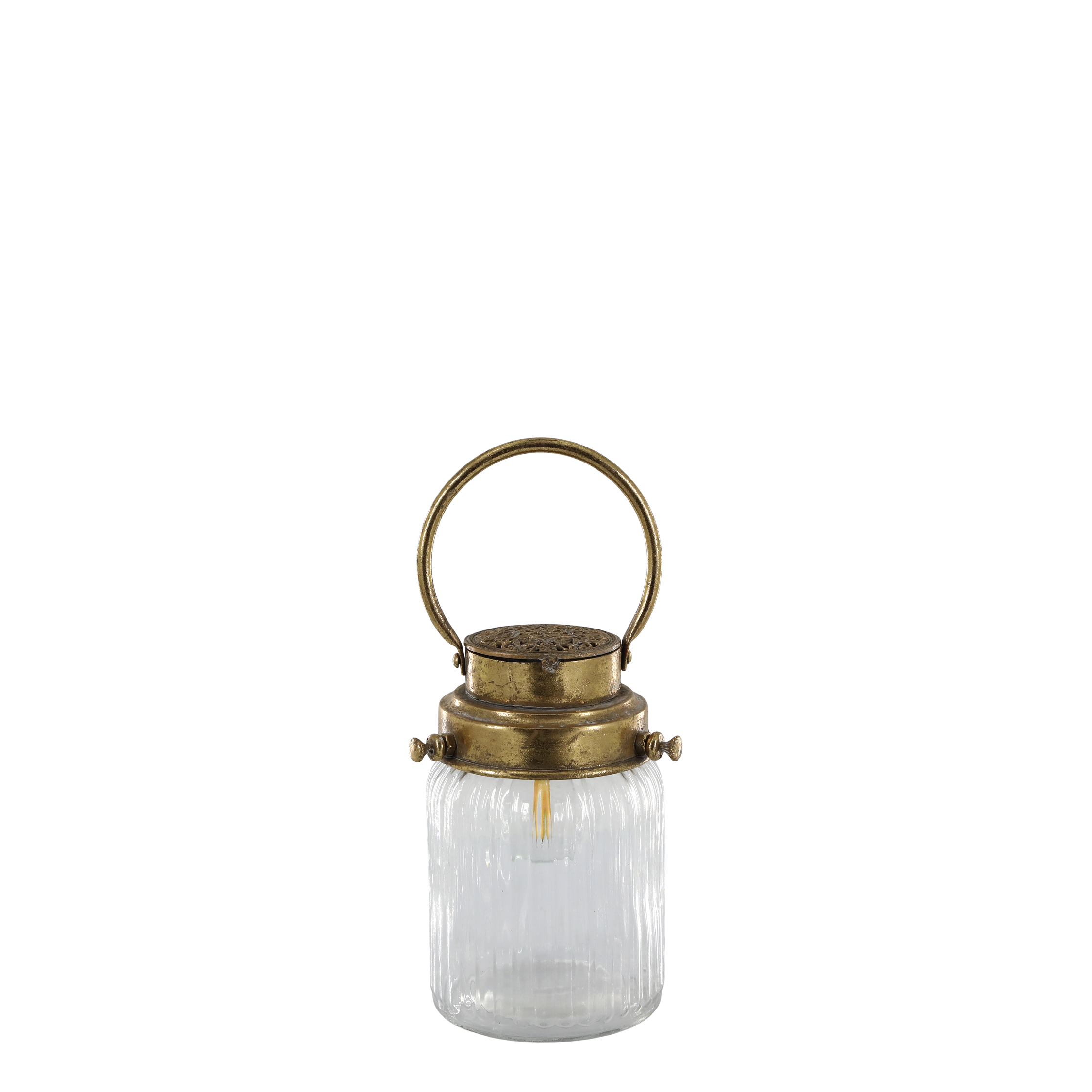 Stalllaterne mit E27-LED-Birne und Timer, antik messing