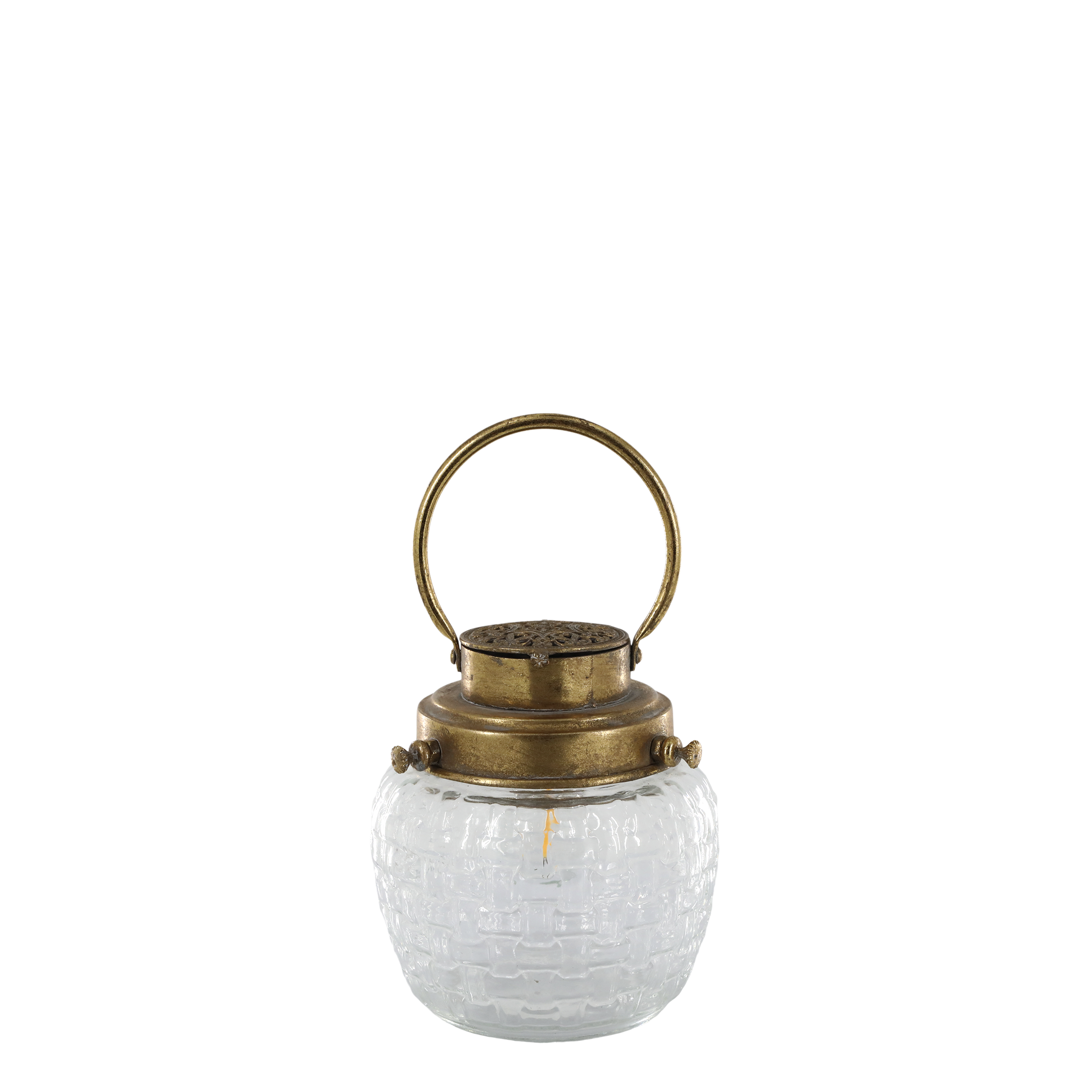 Stalllaterne mit E27-LED-Birne und Timer, antik Messing