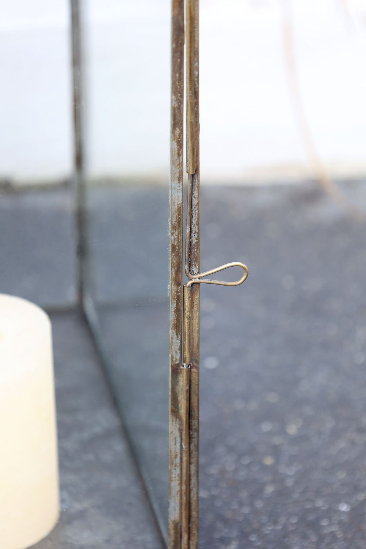Laterne mit Muster für Kerzen, antik messing, 50 cm hoch