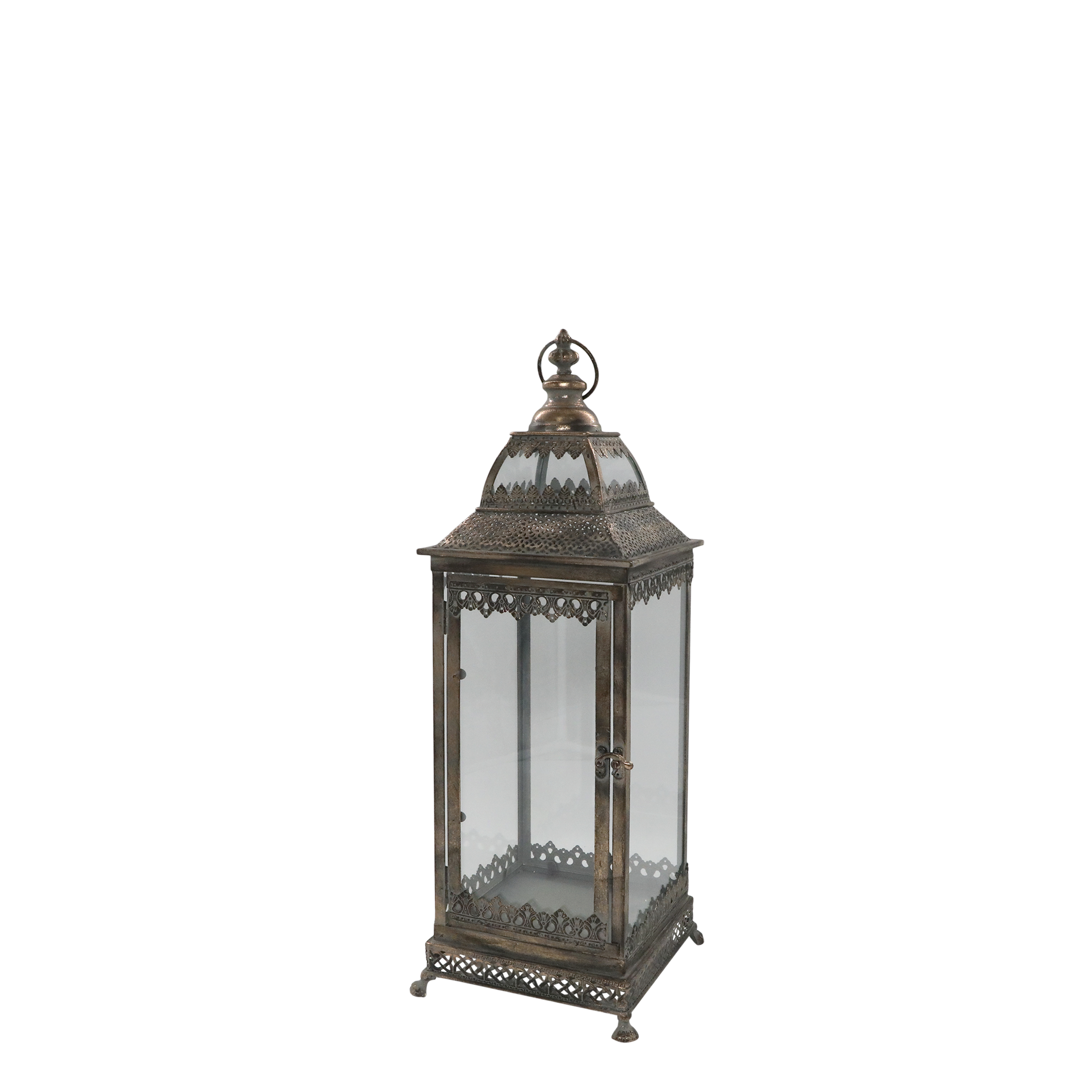 Laterne Deko mit Glas, antik Gold, 62 cm hoch