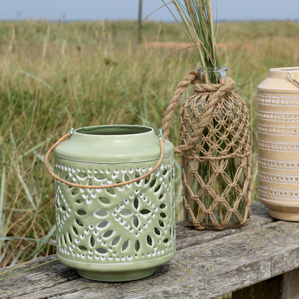 Windlicht mit Muster – Eisen, 24 cm hoch
