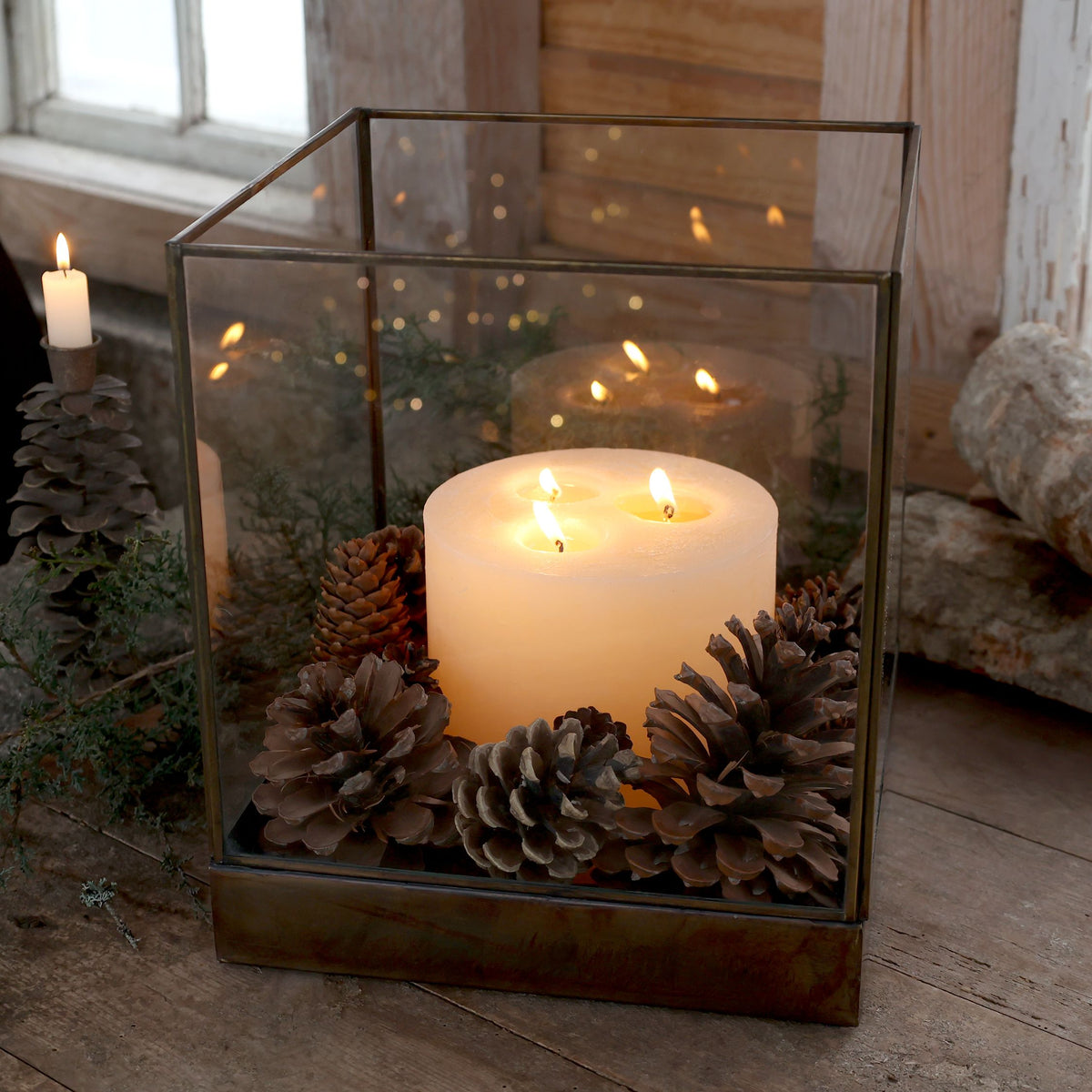 Laterne für Kerzen aus Glas und Eisen, 29 cm hoch