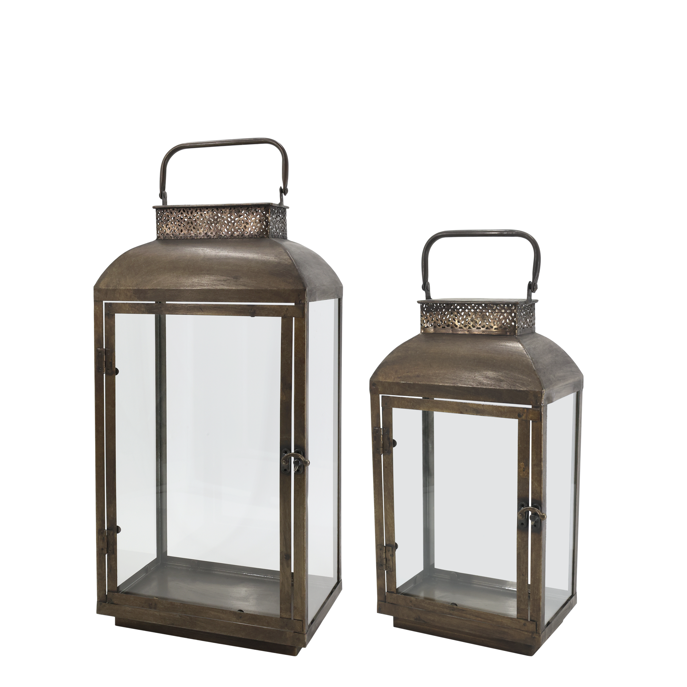 Laterne mit Muster Set von 2 in Antique Messing