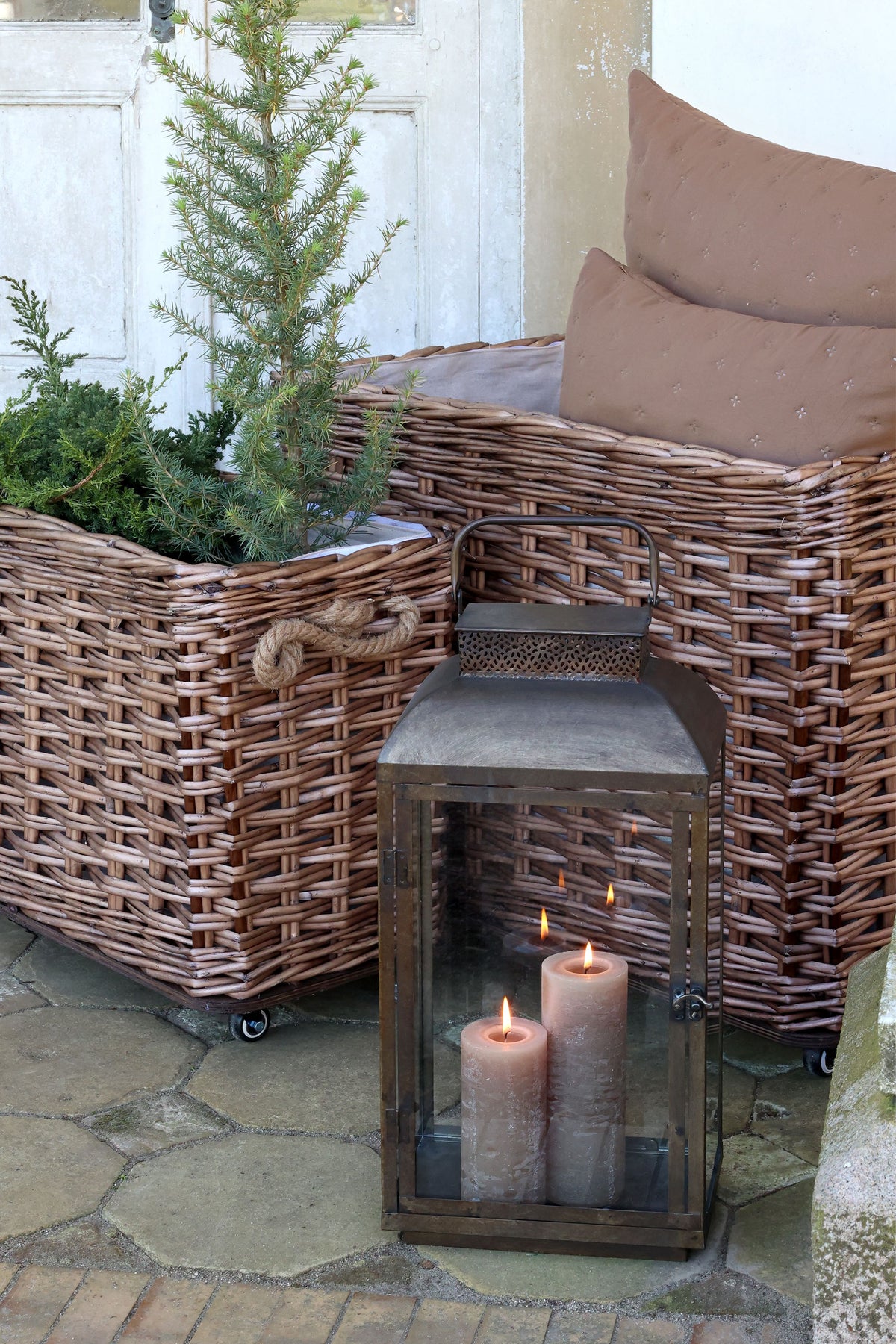 Laterne mit Muster Set von 2 in Antique Messing