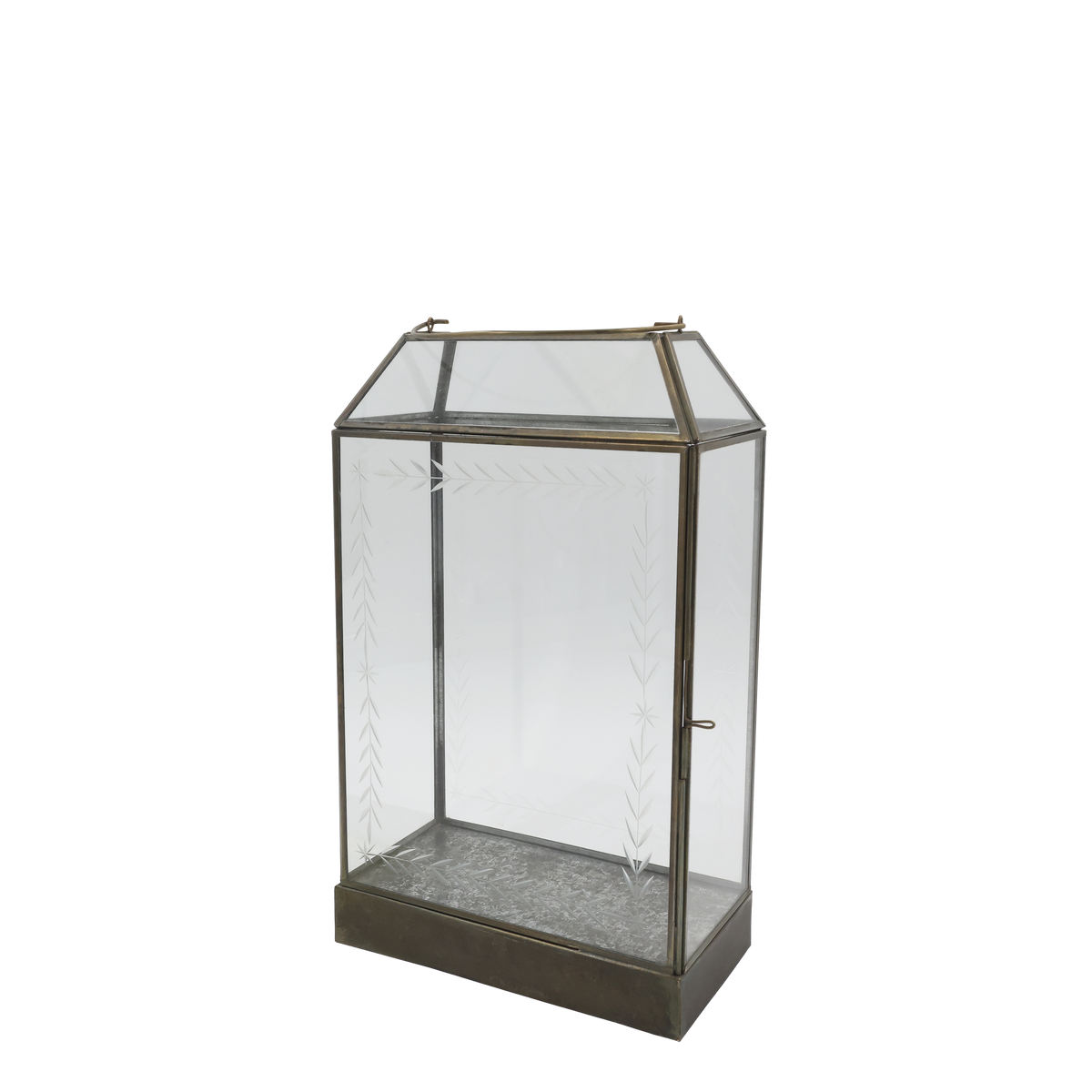 Laterne für Kerzen aus Glas und Eisen, 33,5 cm hoch