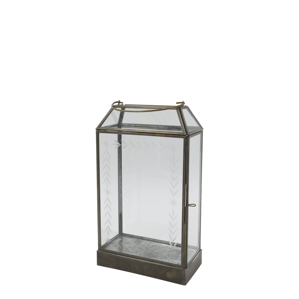 Laterne für Kerzen aus Glas und Eisen, 27 cm hoch
