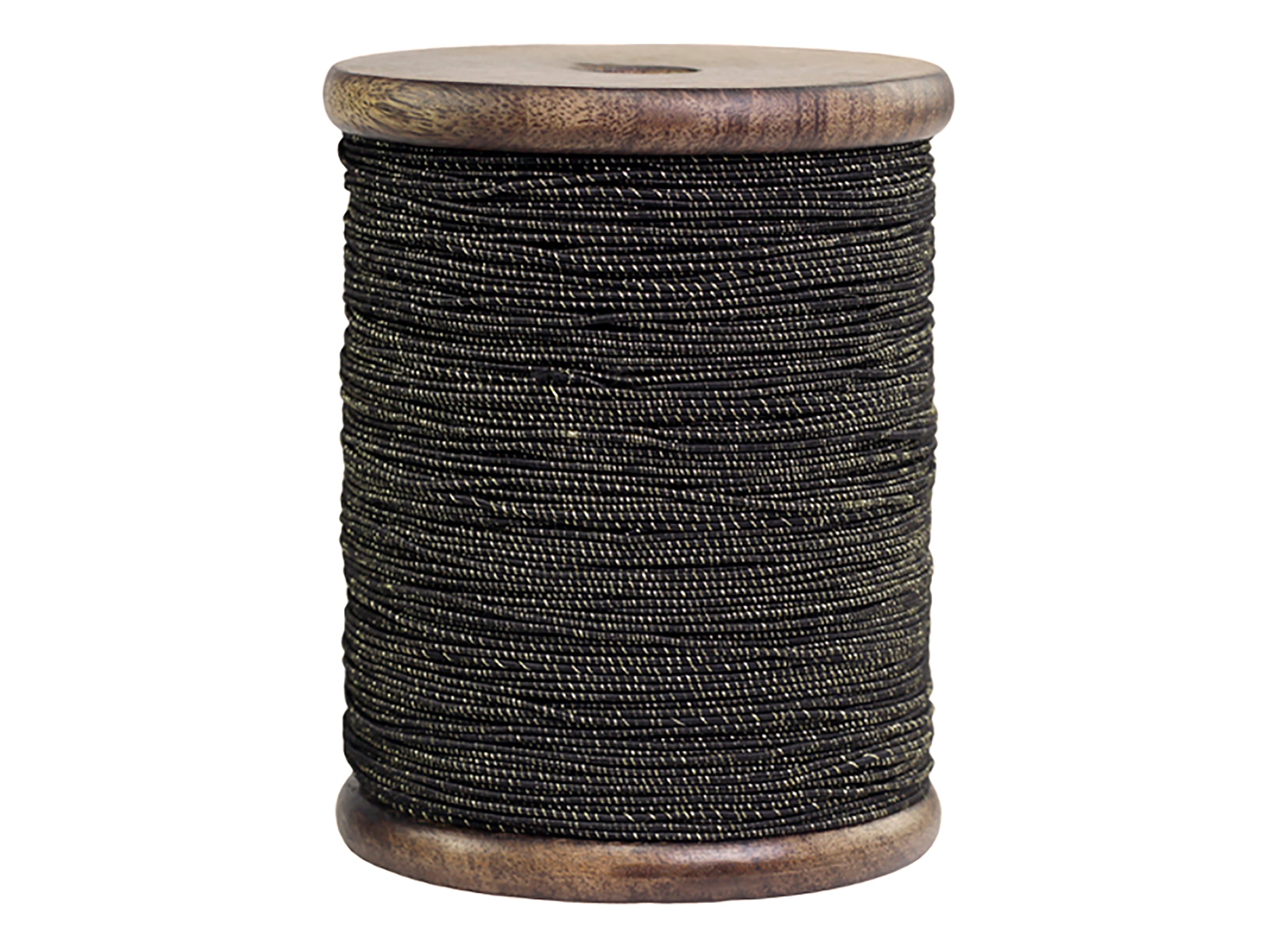 Ribbon w. gold thread L100 m on wooden spool black