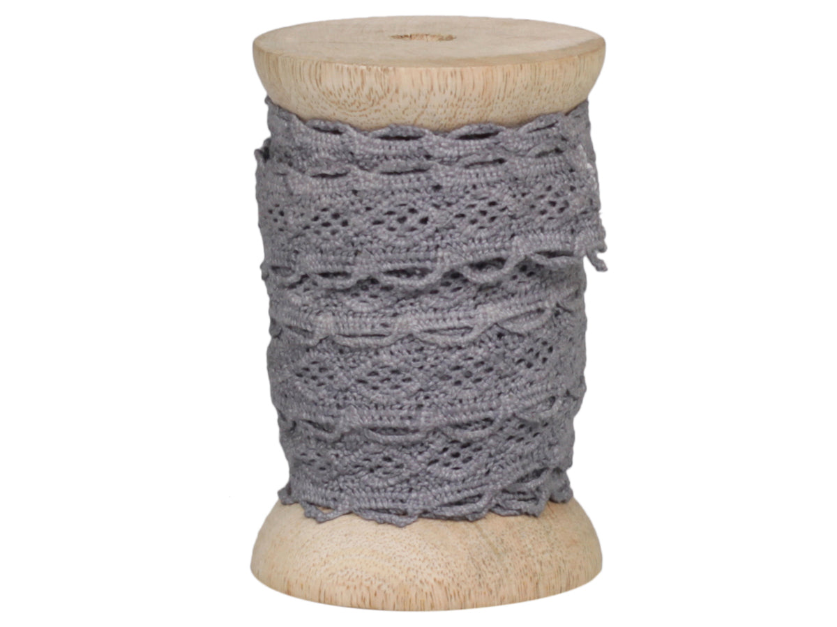 Lace Ribbon on wooden spool L5 m antique grey