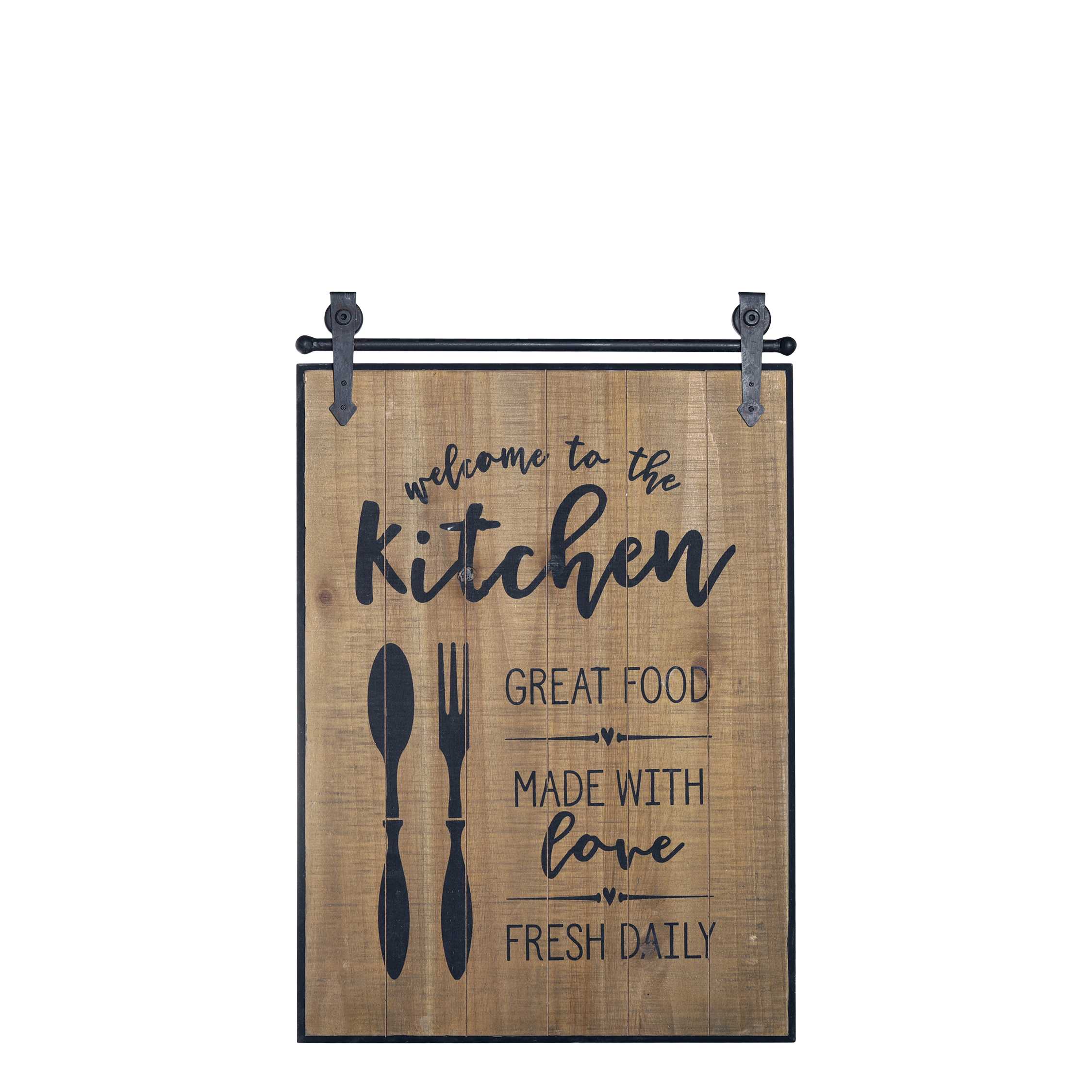 Schild Kitchen aus Tannenholz und Eisen, 38 cm lang