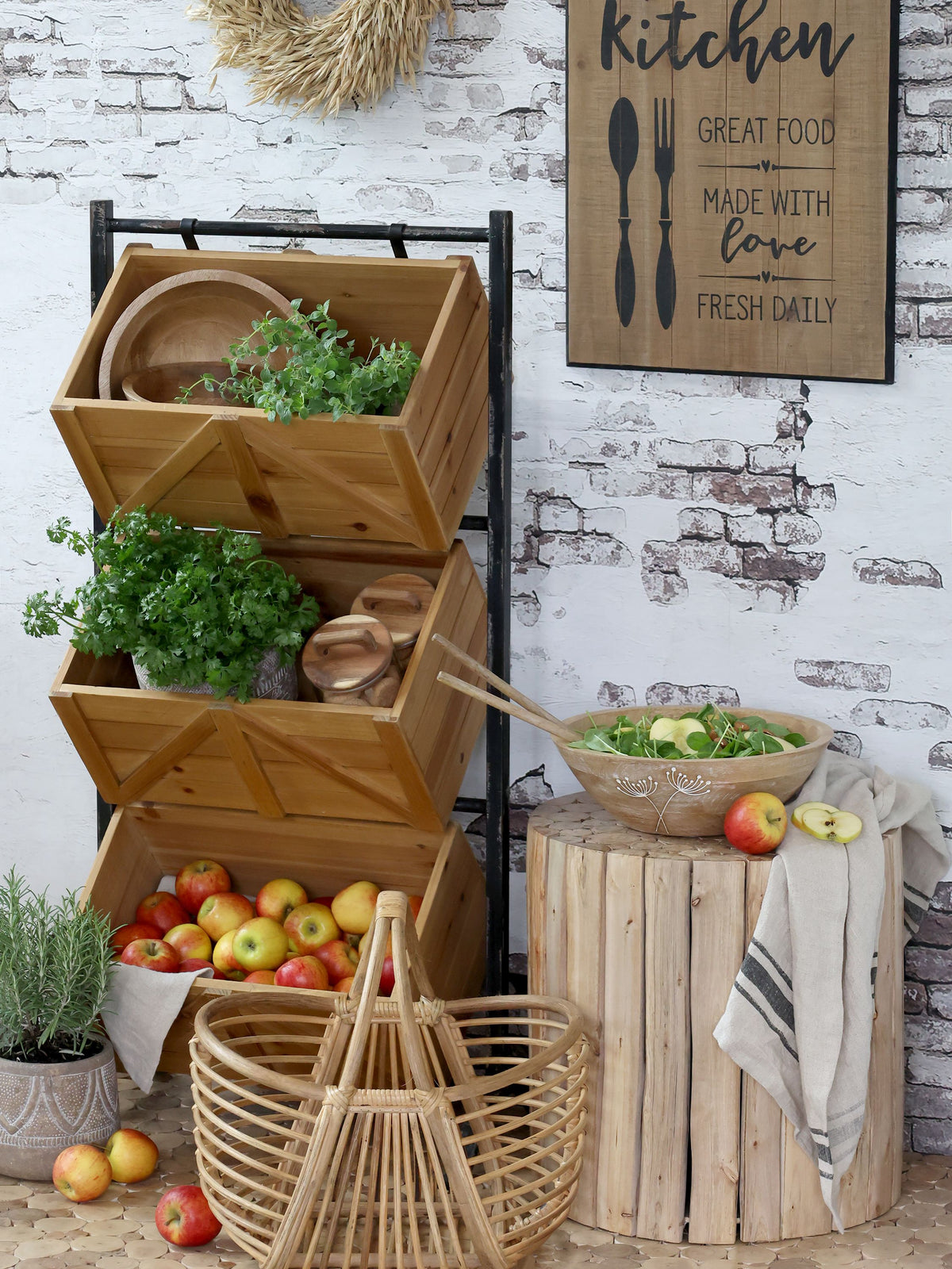 Schild Kitchen aus Tannenholz und Eisen, 38 cm lang