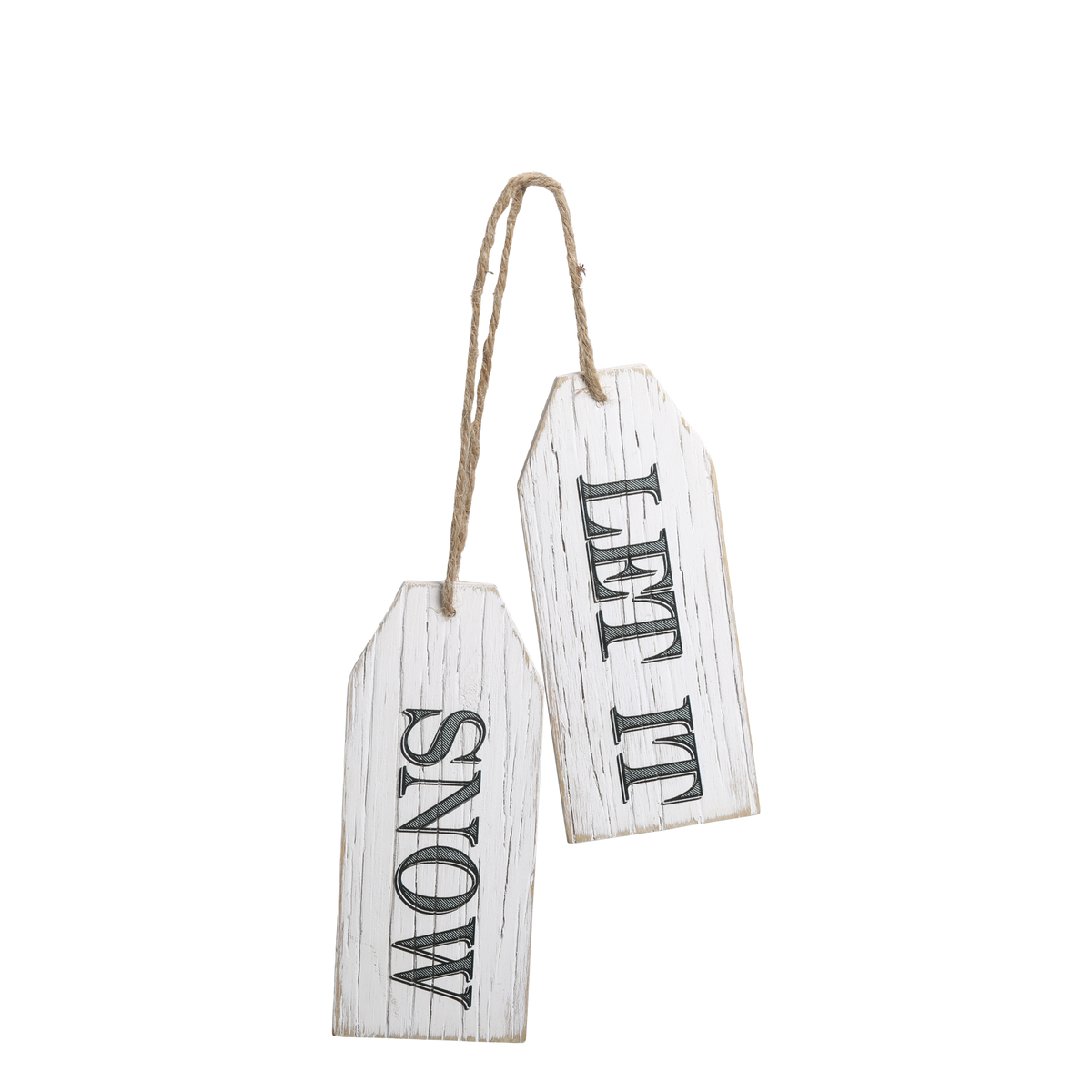 Schild Let It Snow aus Tannenholz, antique weiß, 15,5 cm