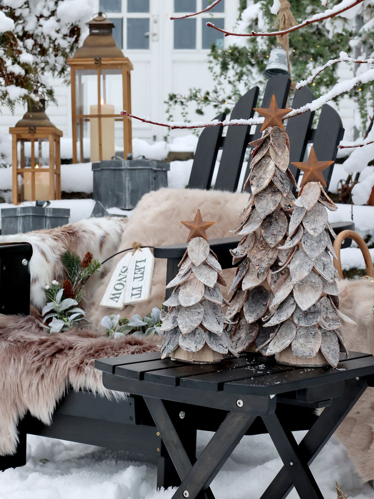 Schild Let It Snow aus Tannenholz, antique weiß, 15,5 cm