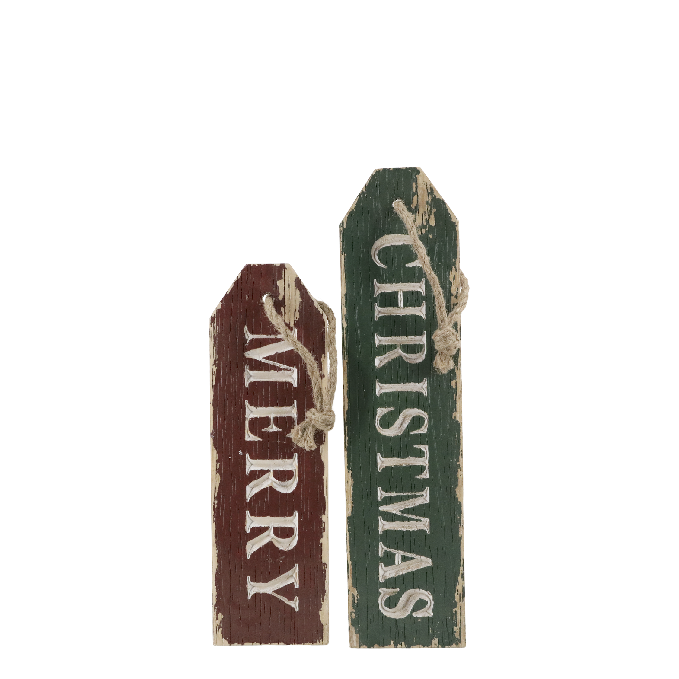 Signs Merry Christmas set of 2 H11.5/L45.5/W2.5 cm green and red