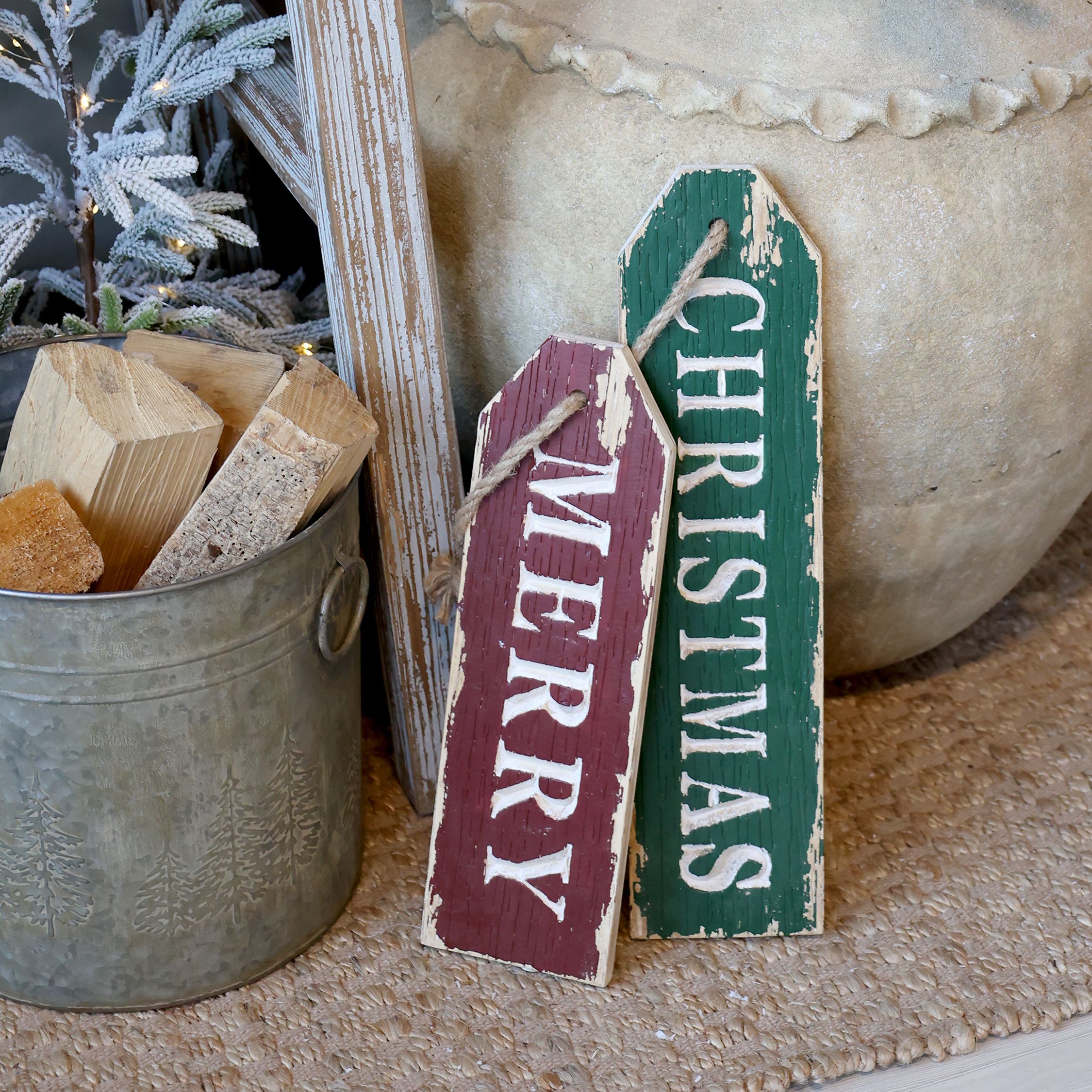 Weihnachts-Schild aus Holz mit Juteschnur, 45,5 cm lang