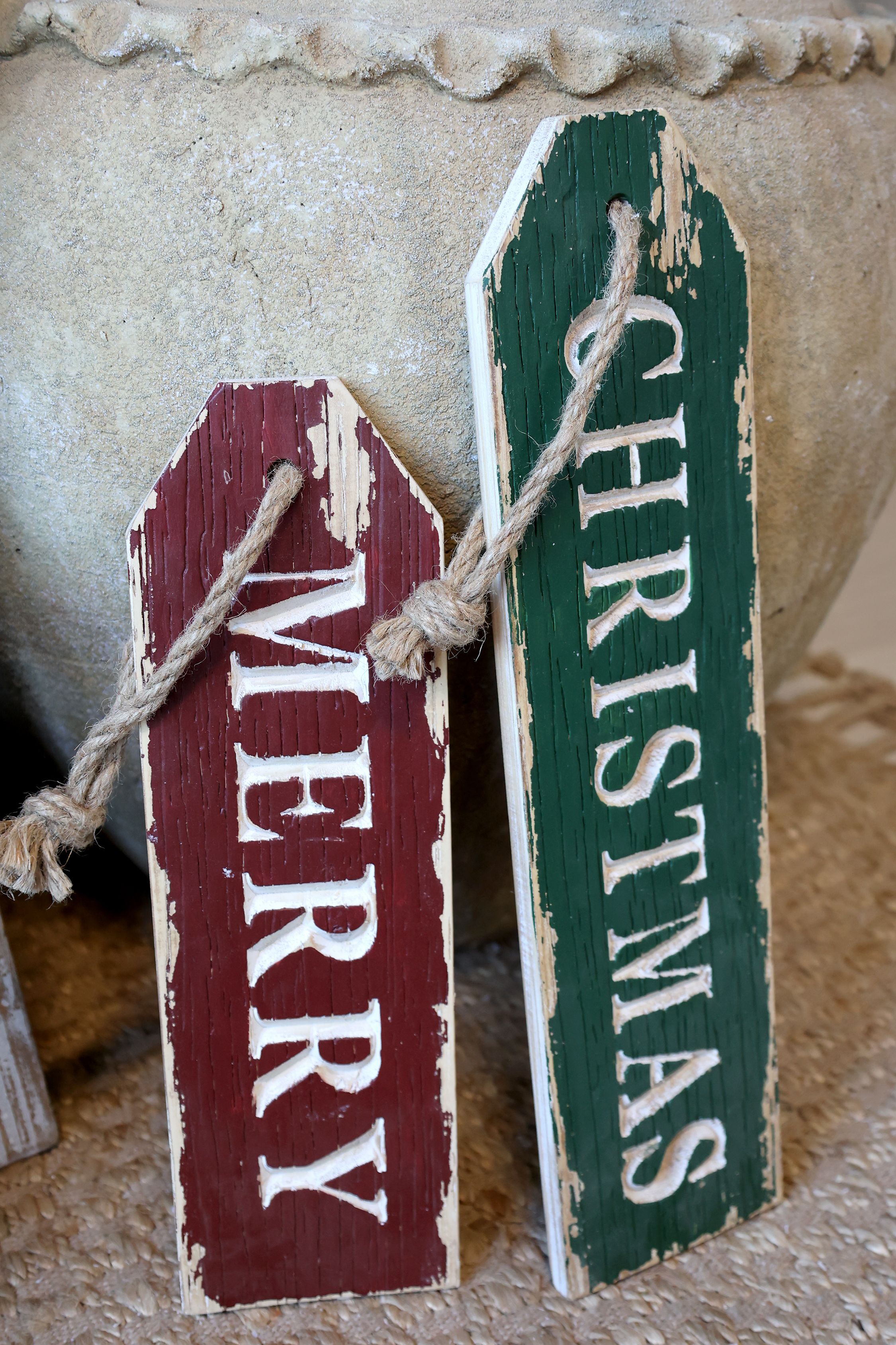 Weihnachts-Schild aus Holz mit Juteschnur, 45,5 cm lang