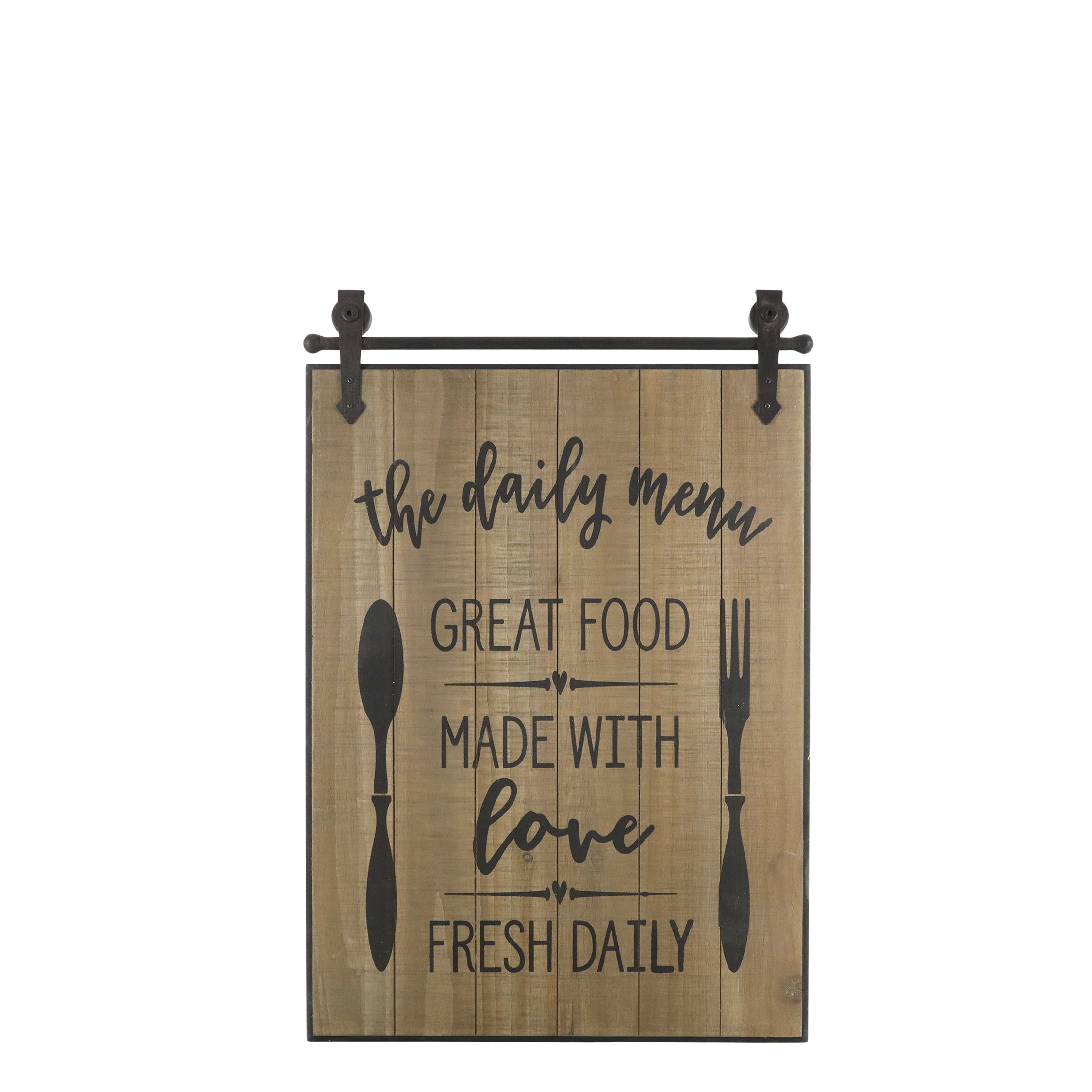 Schild The daily menu aus Holz und Eisen, 57 cm hoch