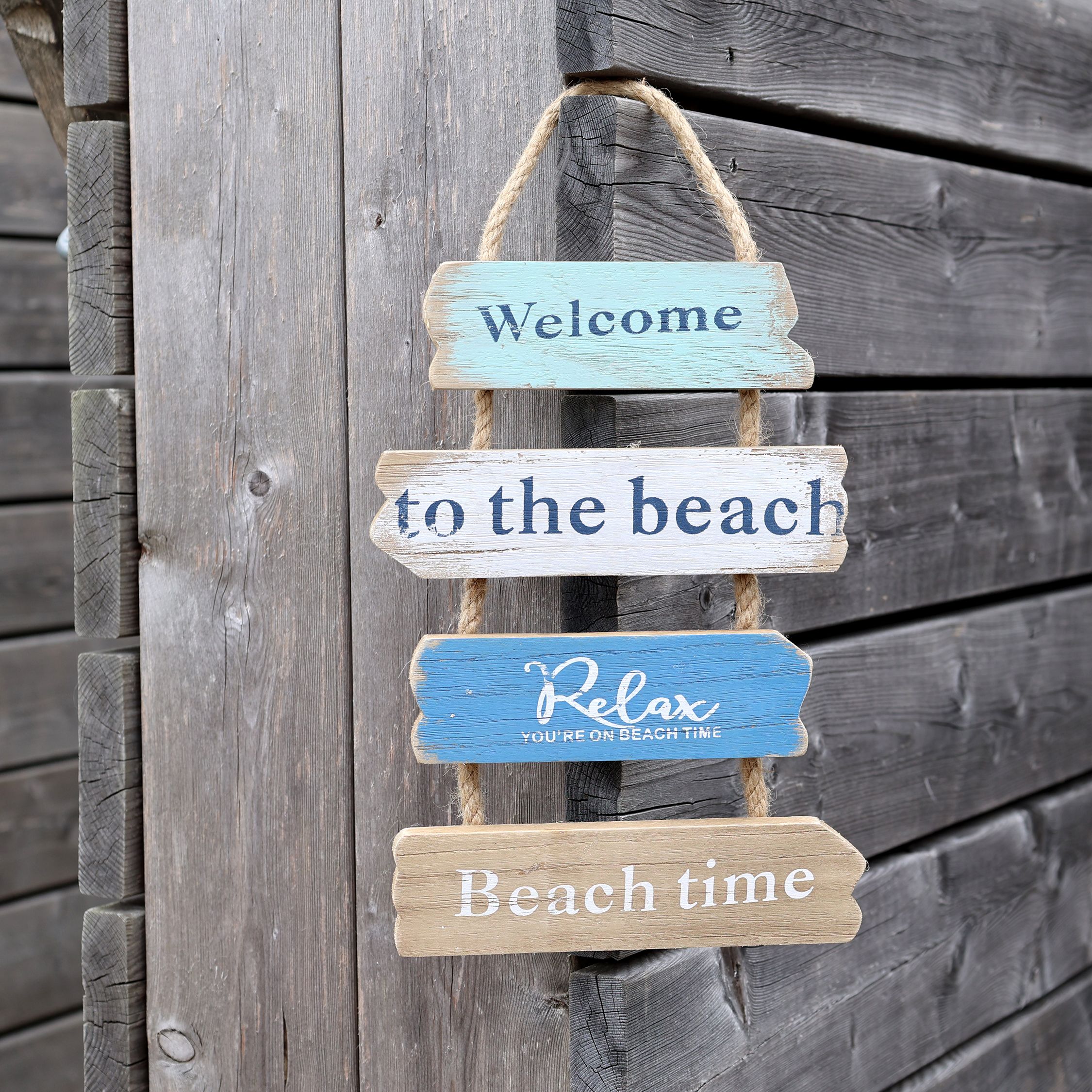 Schild Welcome aus MDF und Hanf, 35 cm hoch