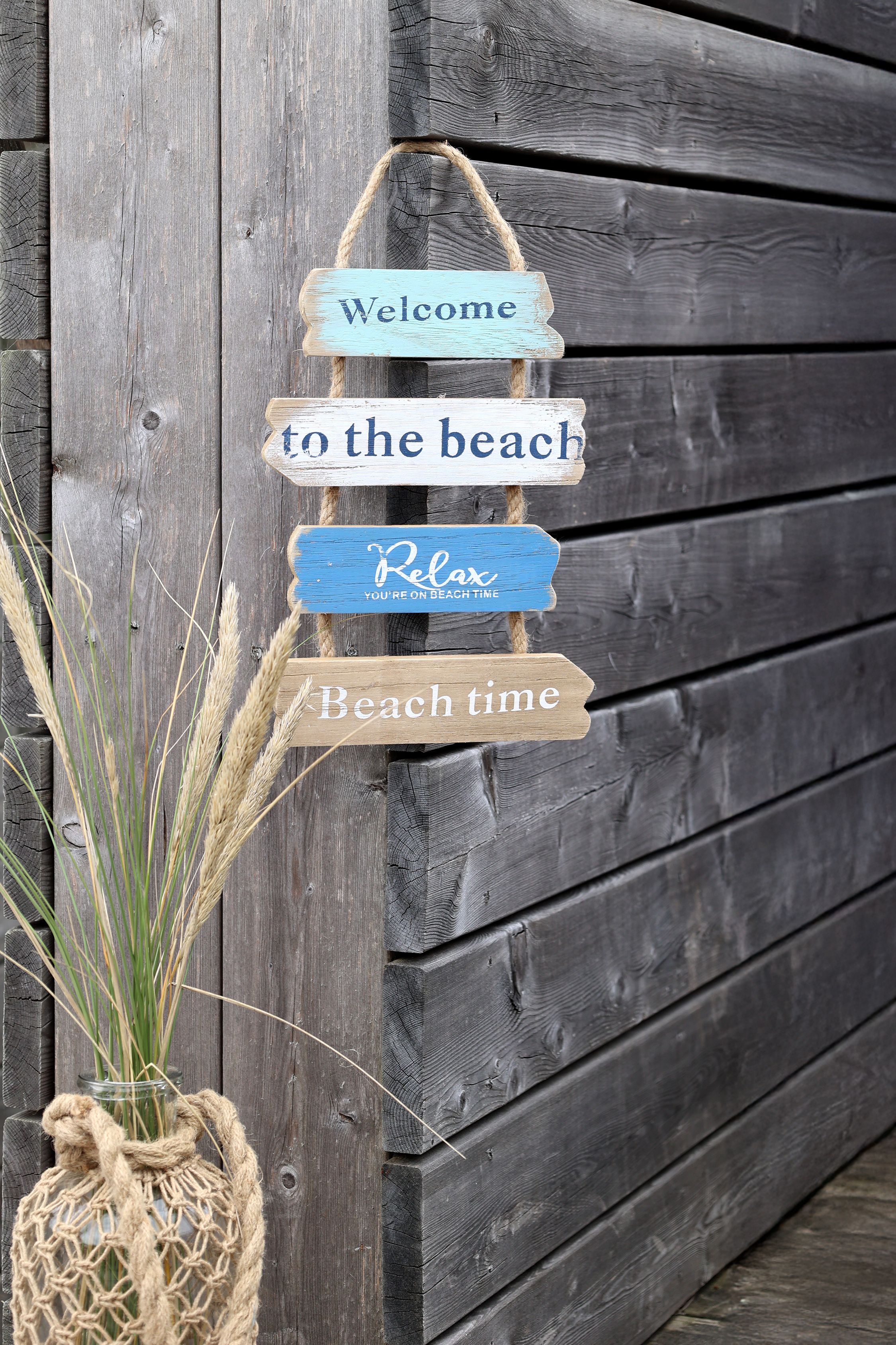 Schild Welcome aus MDF und Hanf, 35 cm hoch