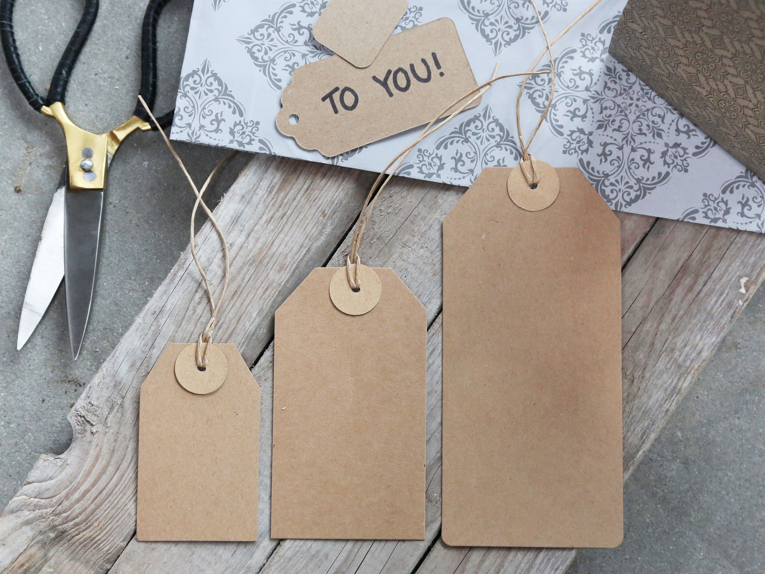 Geschenk-Tag mit Schnur, 500 Stück, natur