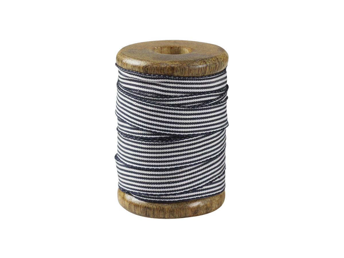 Ribbon w. wawe edge L5 m on wooden spool opal blue