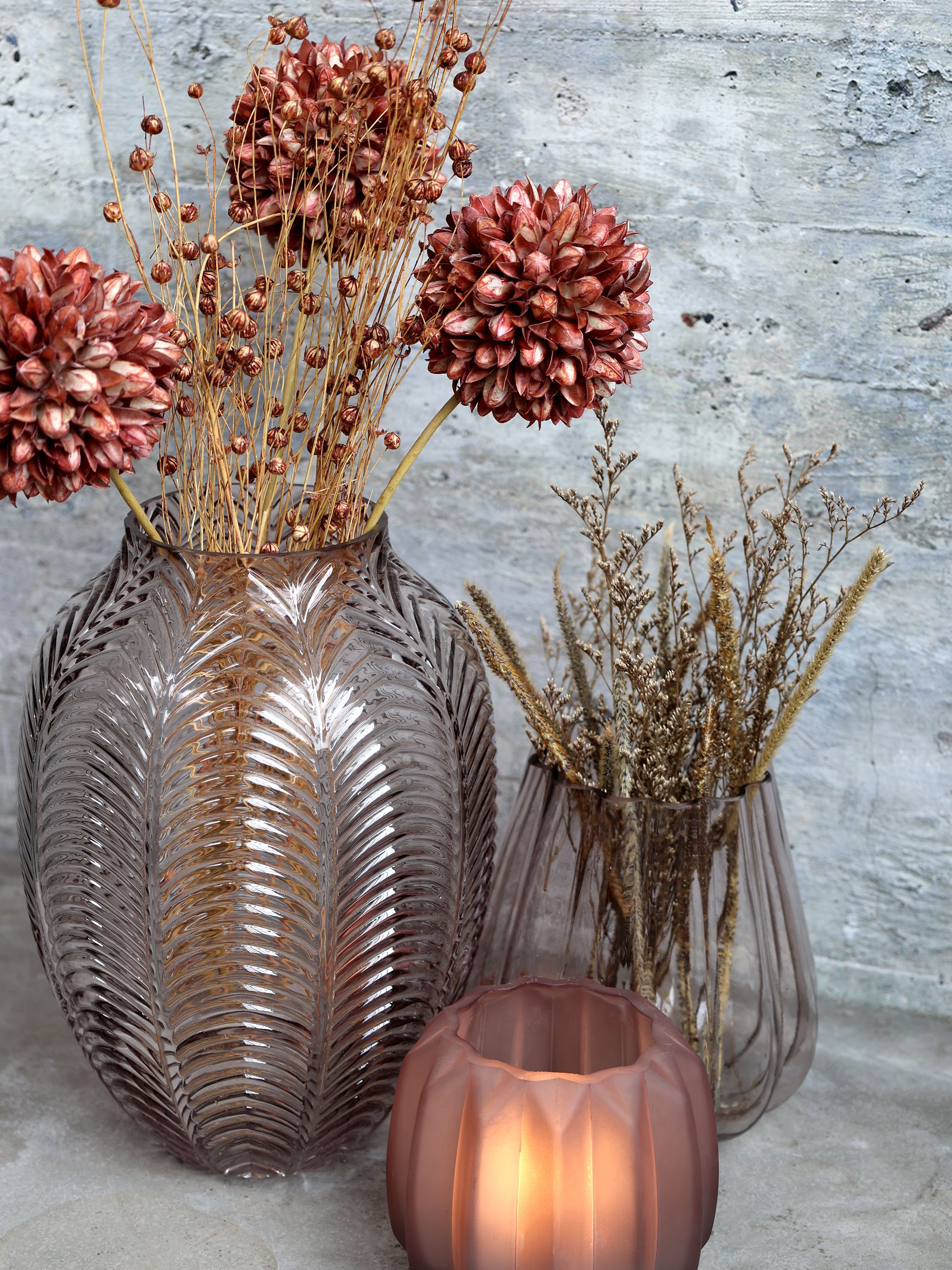 Getrocknete Blumen Schneeball im Strauß, 60 cm, taupe