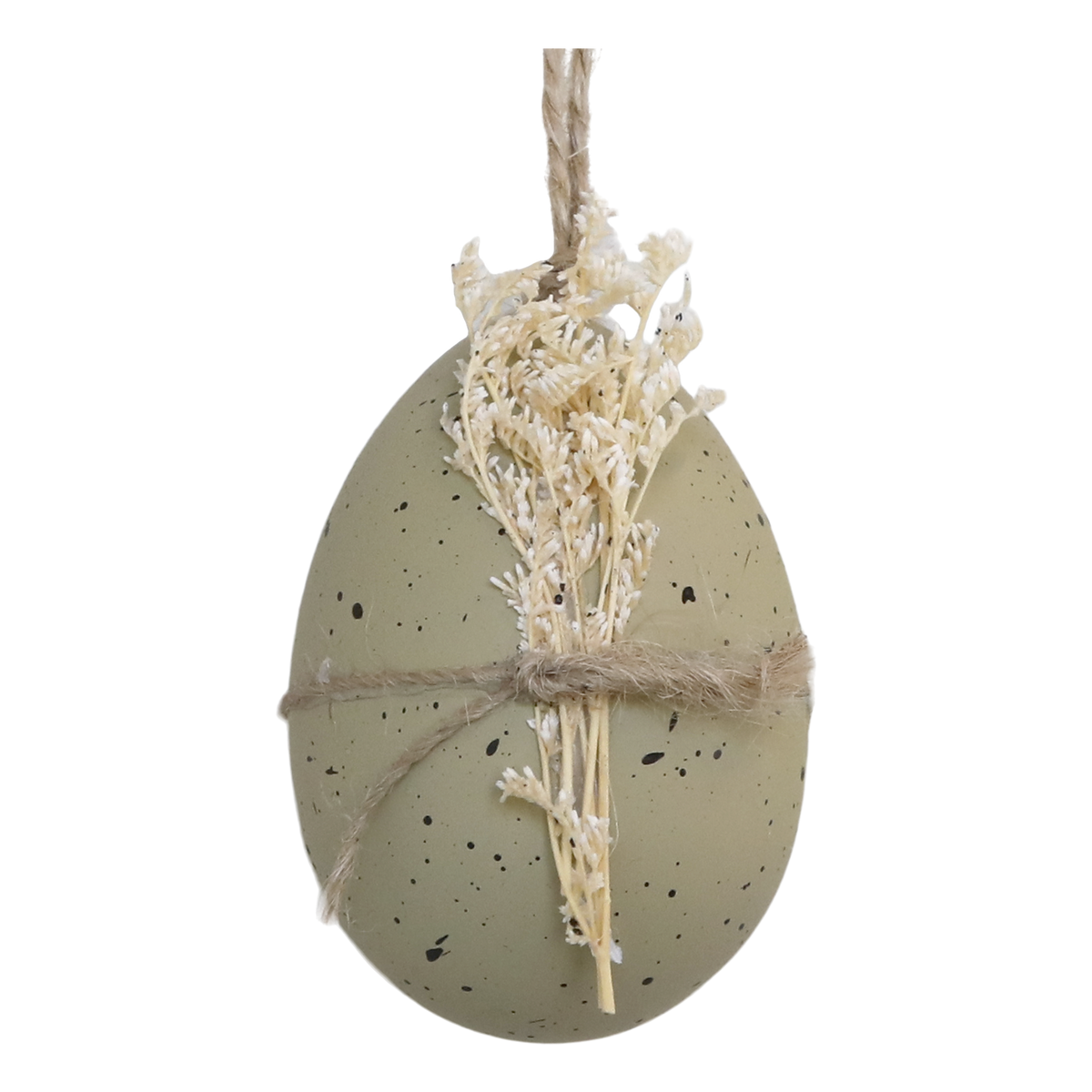 Osterei mit getrockneten Blumen, 7 cm hoch, staubig grün