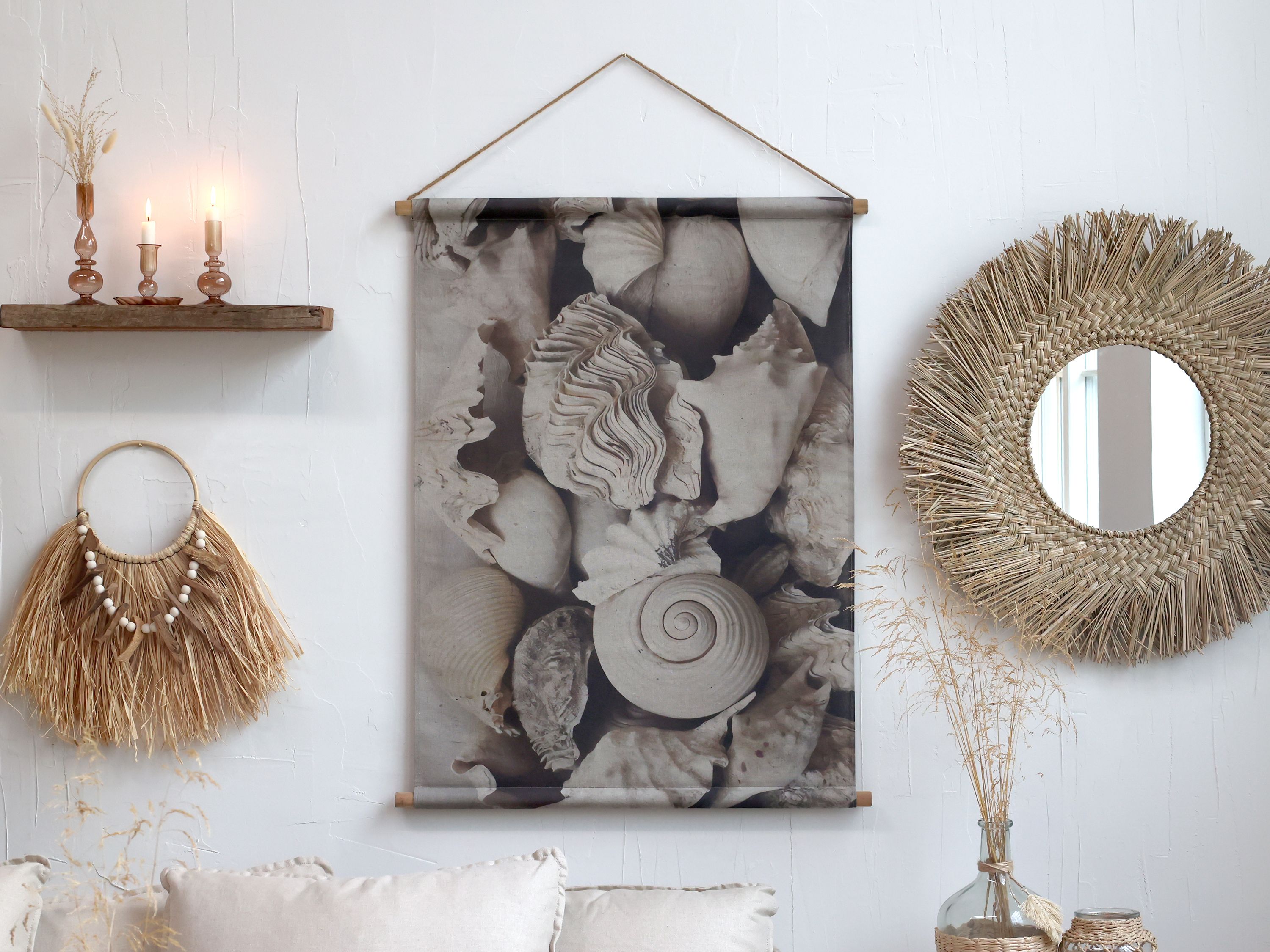 Boho Dekoration Wanddekor aus Palmenblatt, natur, 51 cm