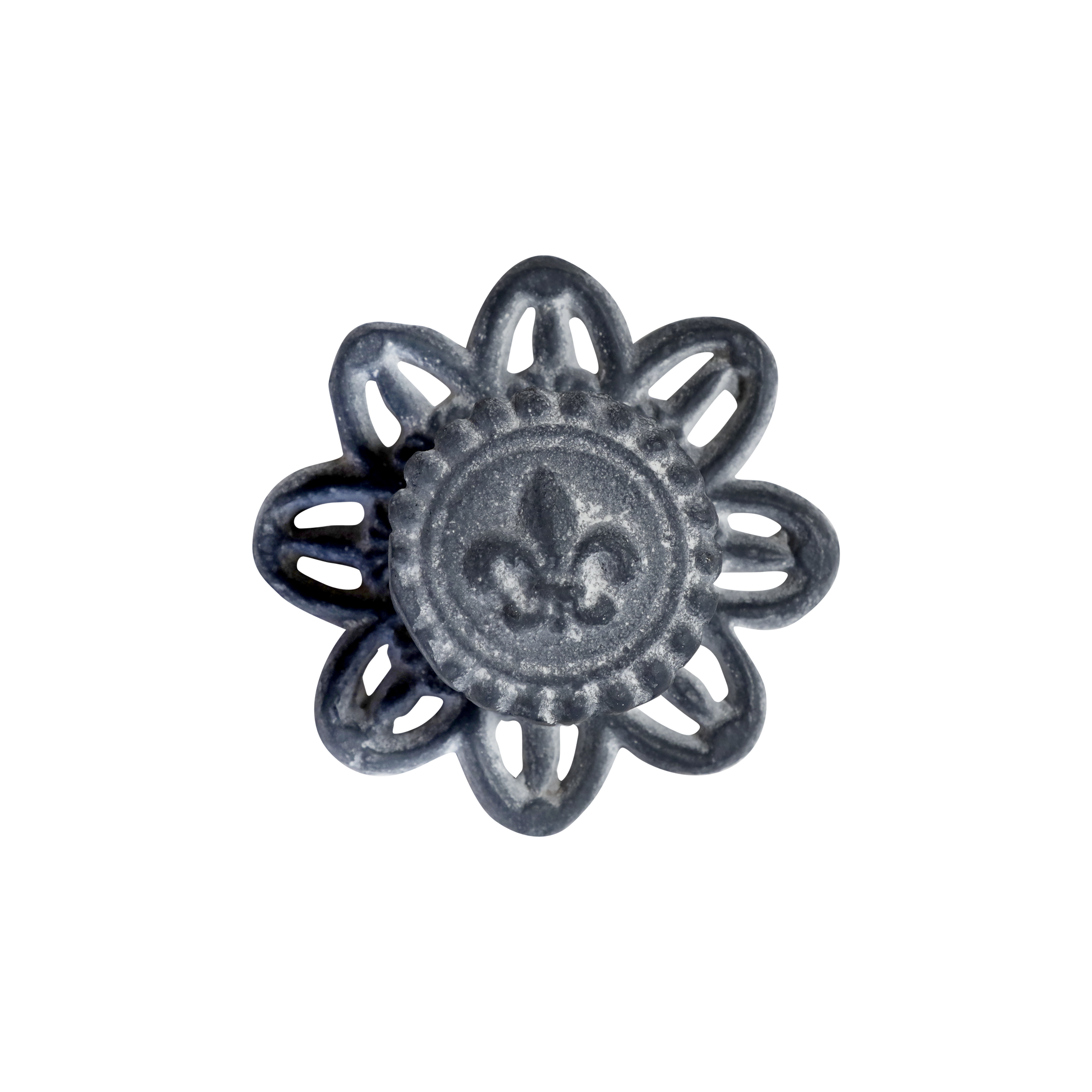Knob w. French Fleur-de-lis D8 cm antique grey
