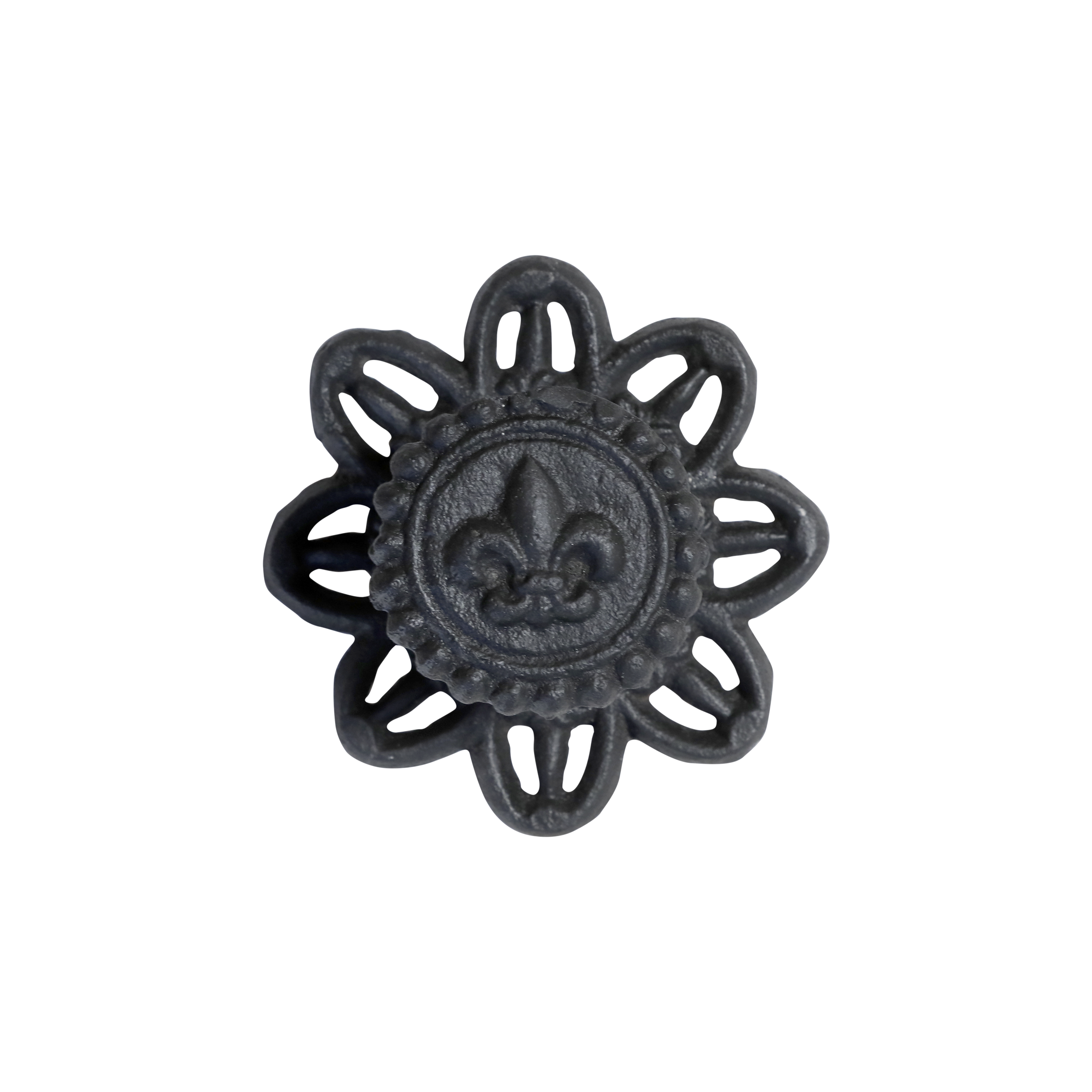Griff mit französischer Lilie, Eisen, 8 cm, antik schwarz