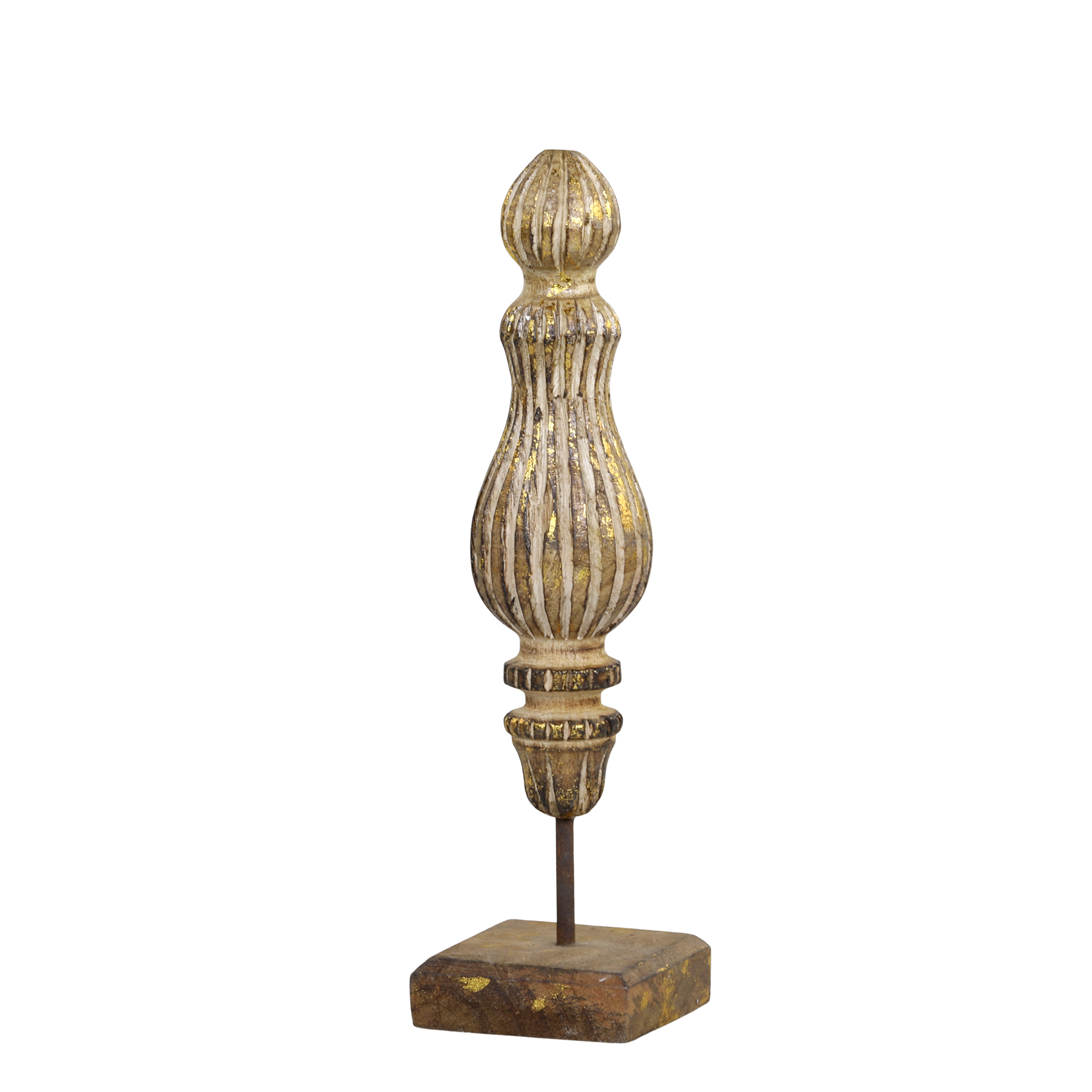 Deko auf Fuß aus Mangoholz in Gold – 28 cm hoch