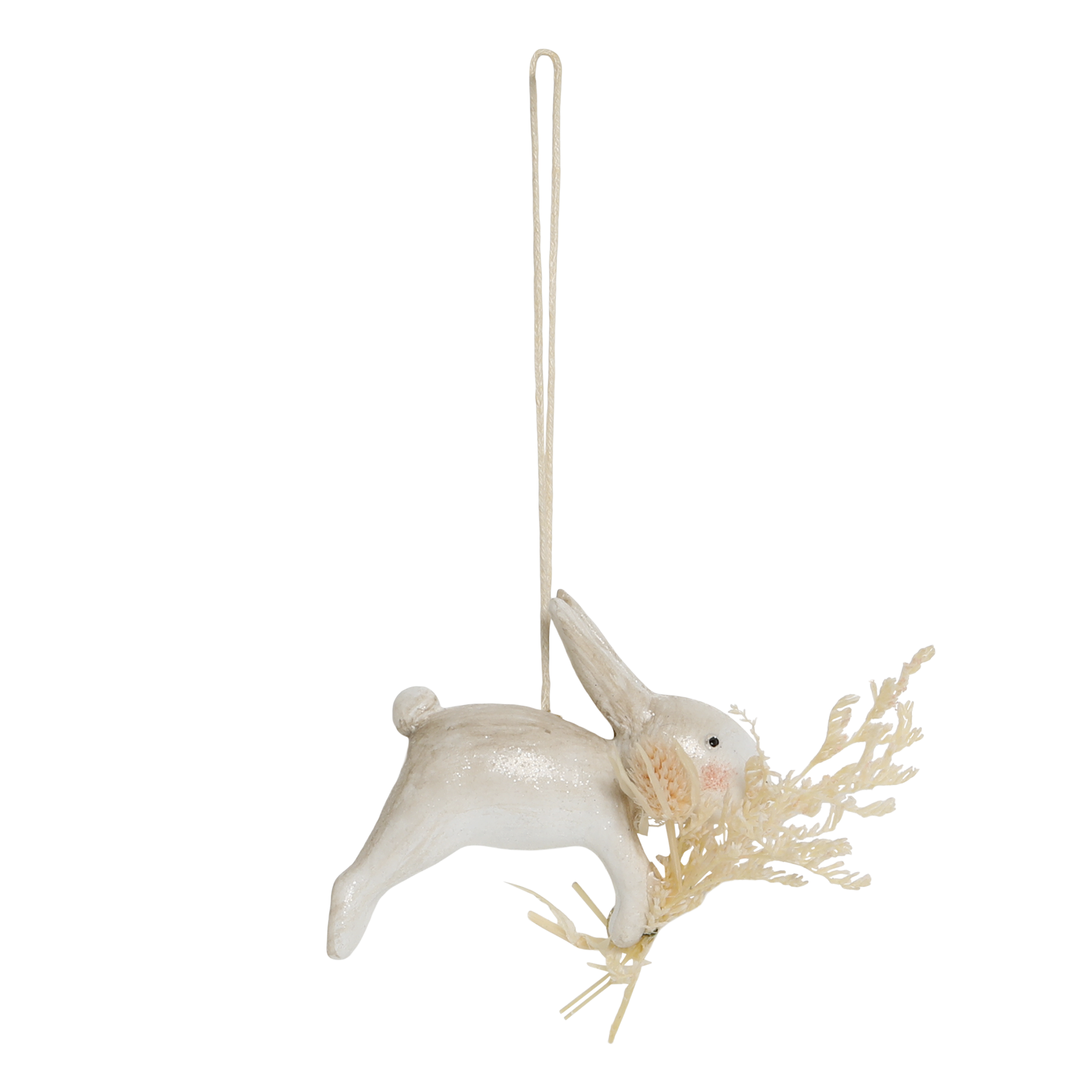 Kaninchen mit Blumen, Polyresin, antique creme, 5,5 cm