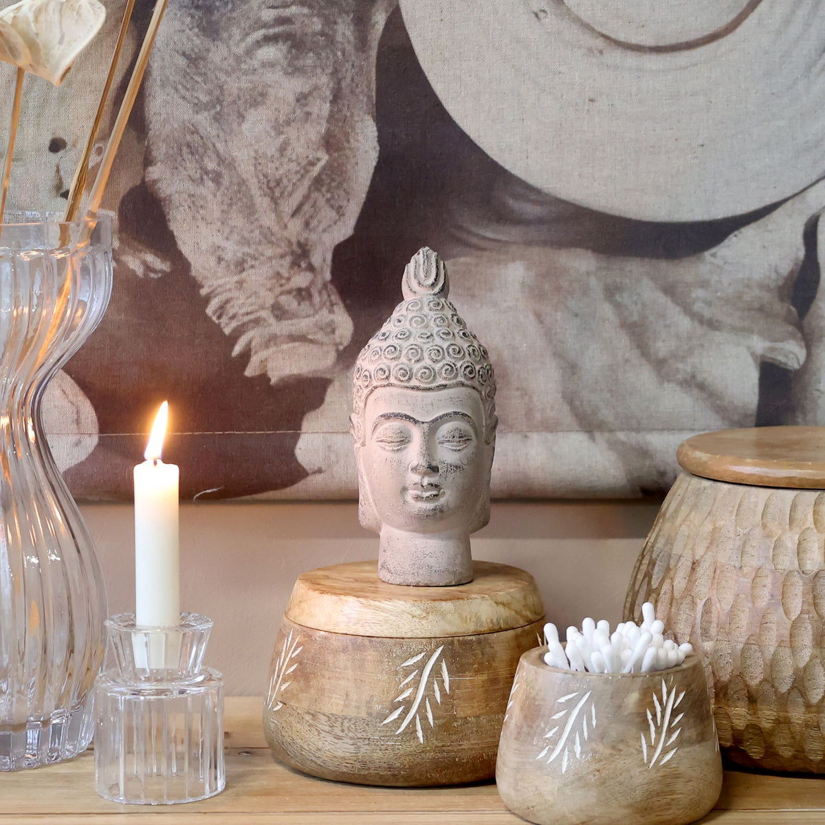 Buddha Figur aus Zement in Französisch Grau, 17,5 cm hoch