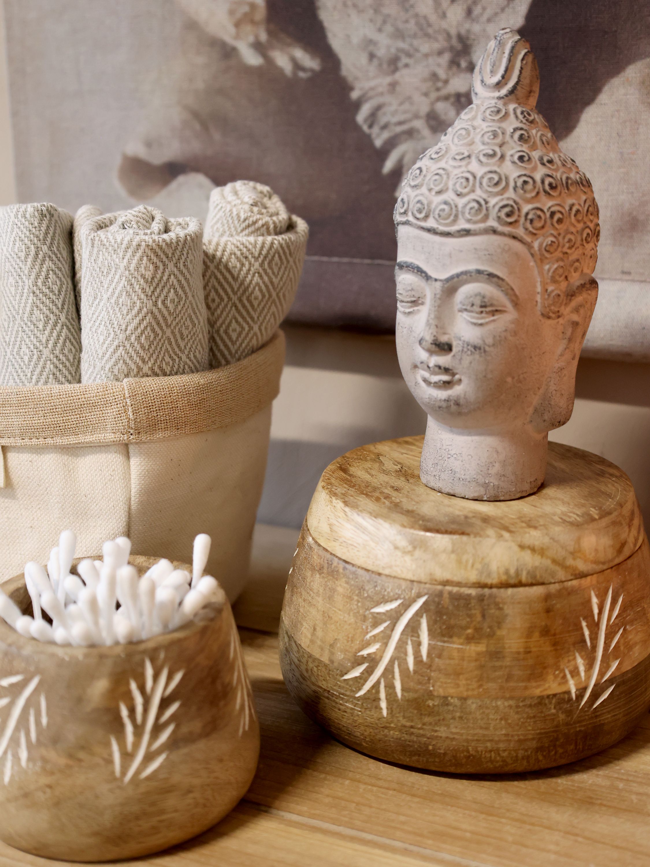 Buddha Figur aus Zement in Französisch Grau, 17,5 cm hoch