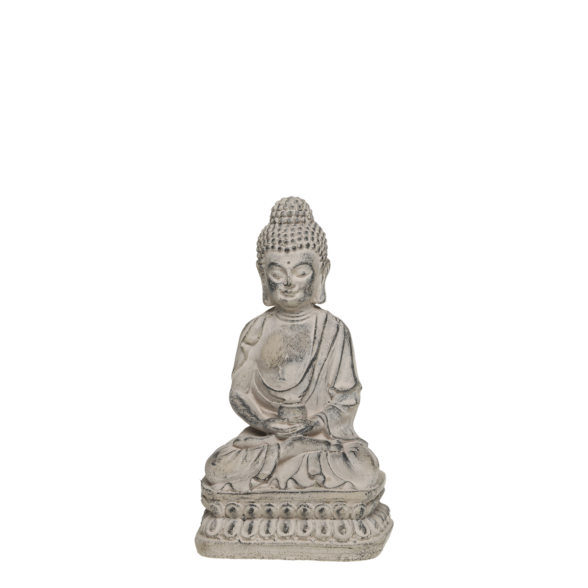Buddha Figur aus Zement in Französisch Grau, 21 cm hoch