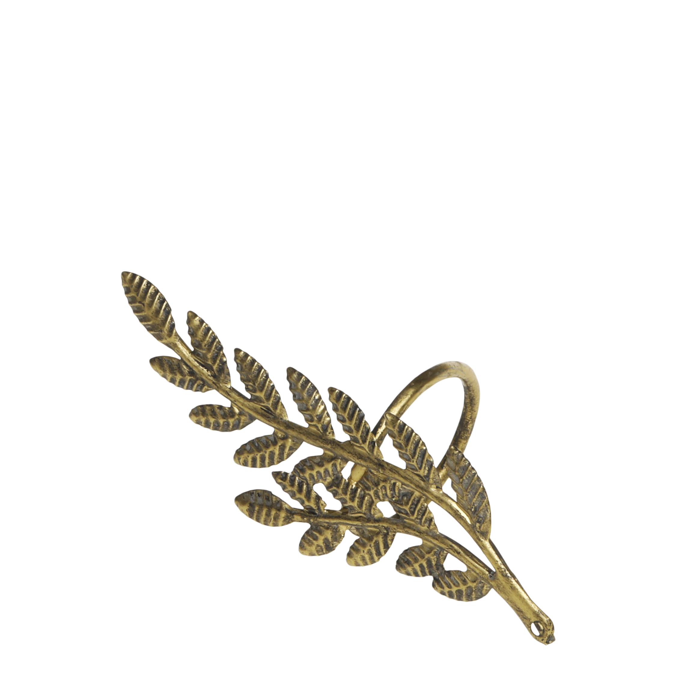 Serviettenring mit Blatt aus Eisen, antik messing