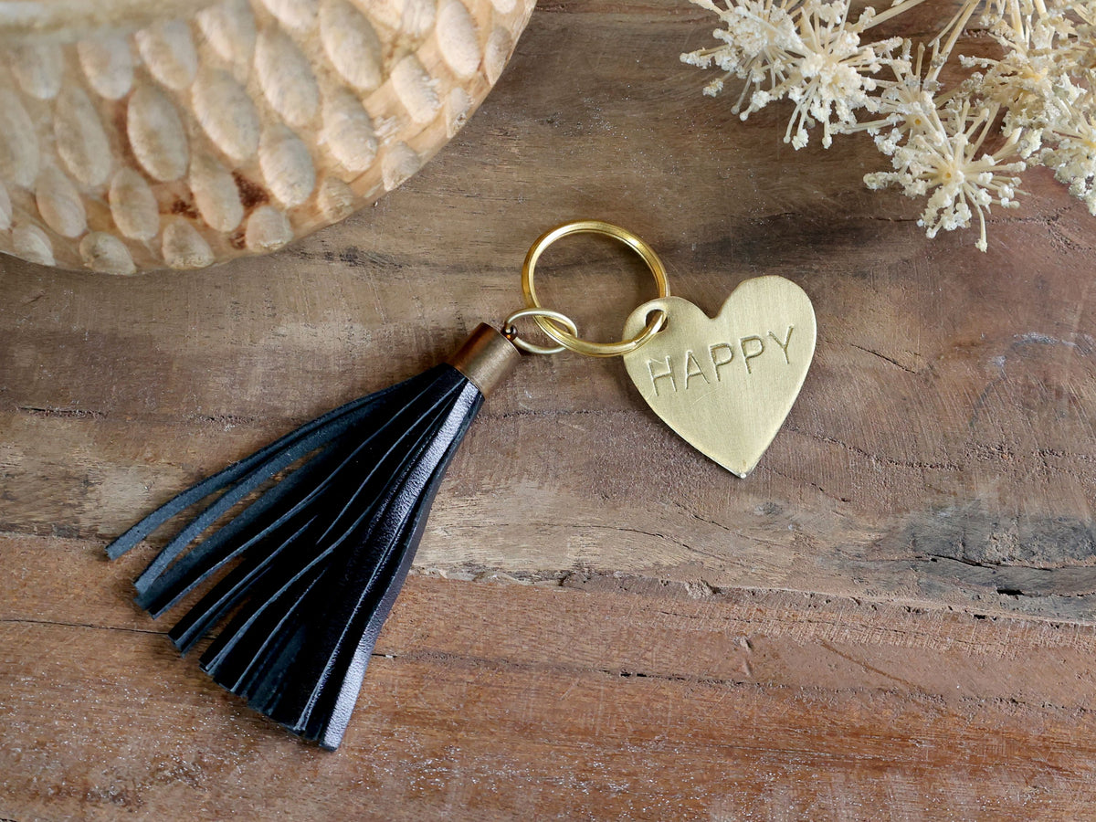 Leder Schlüsselanhänger Happy – 16 cm schwarz