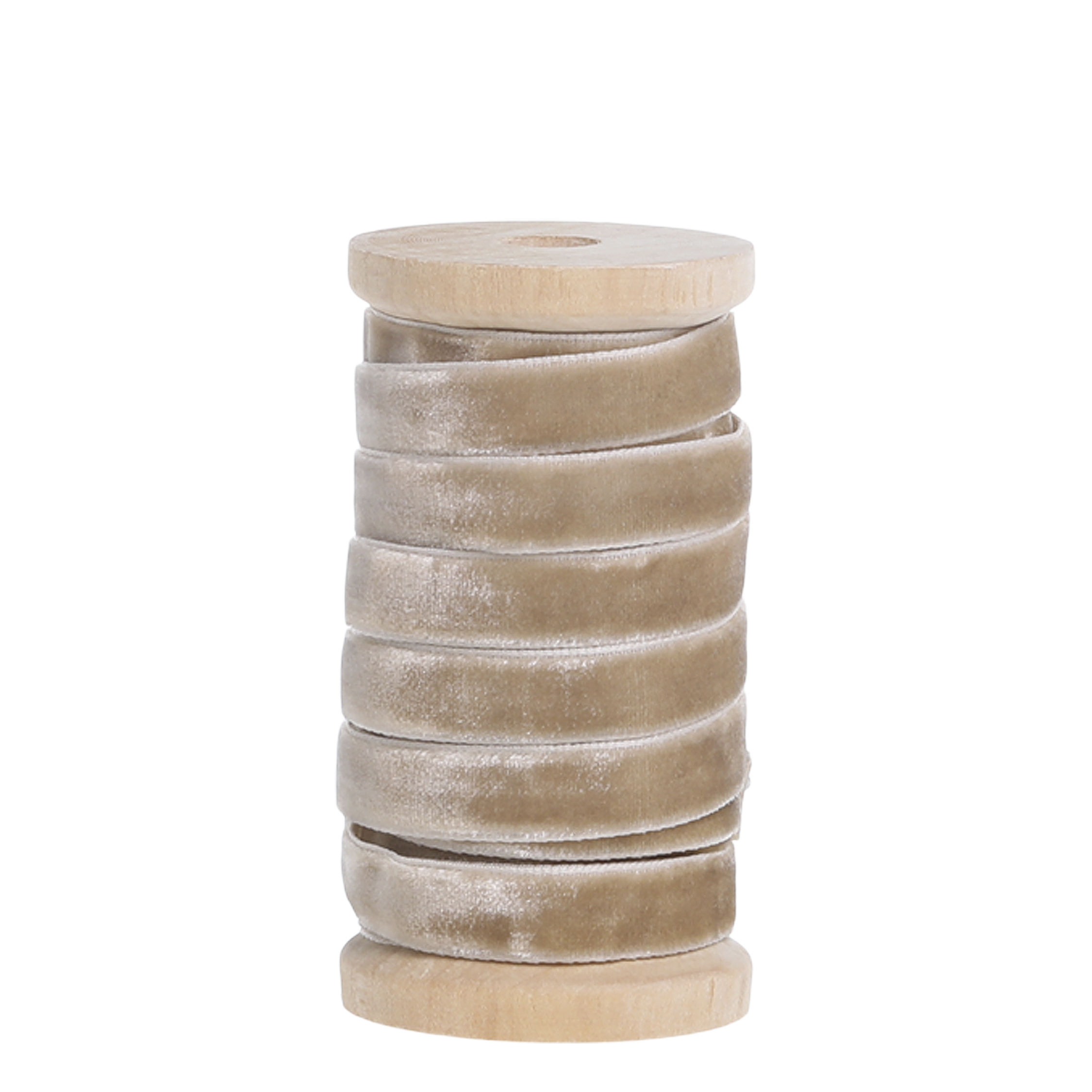 Velvet Ribbon on wooden spool L5 m/W1 cm cream